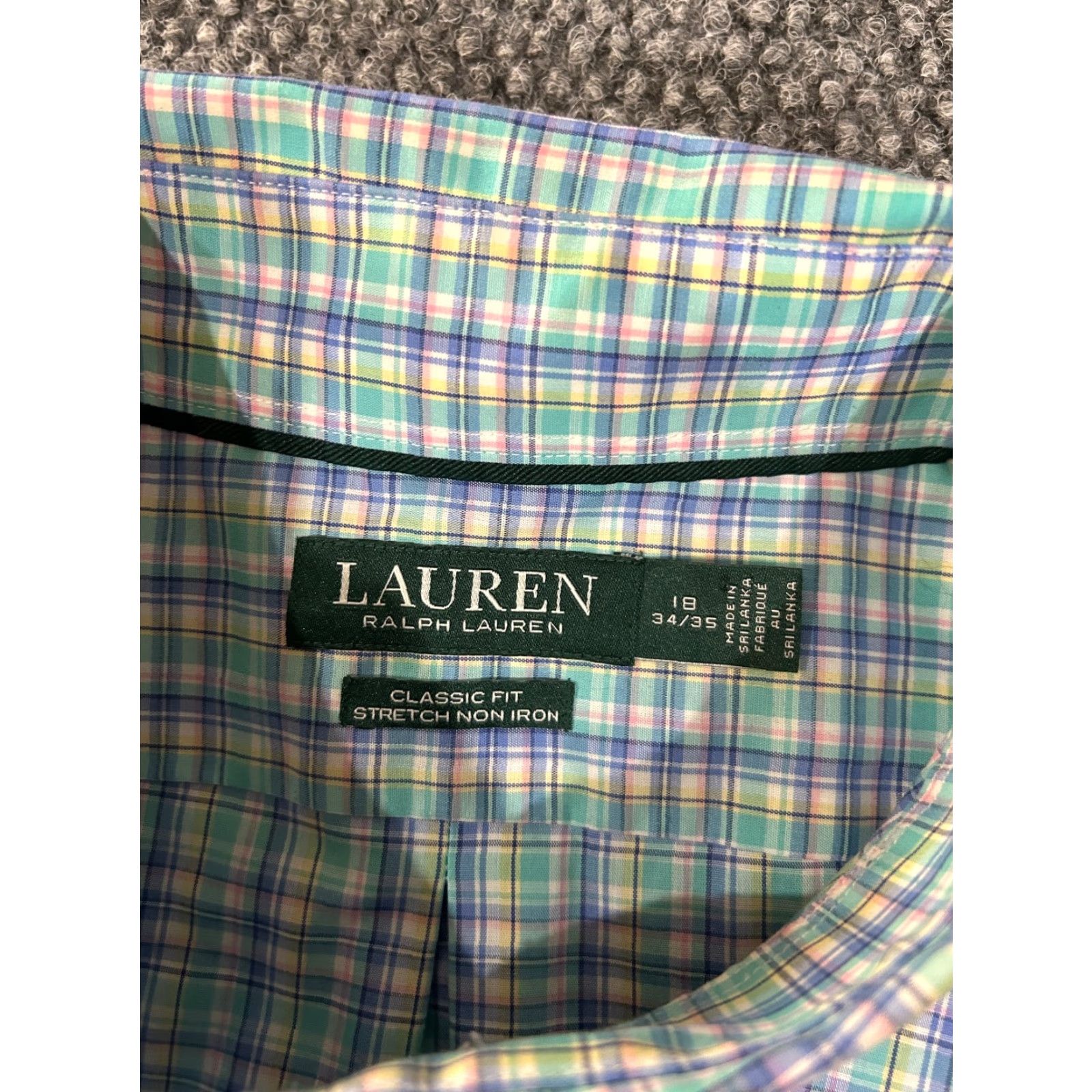 Ralph Lauren Lauren Ralph Lauren Dress Shirt Mens 18 34 35 Blue Green Plaid Classic Fit Stret Size 48R - 4 Thumbnail