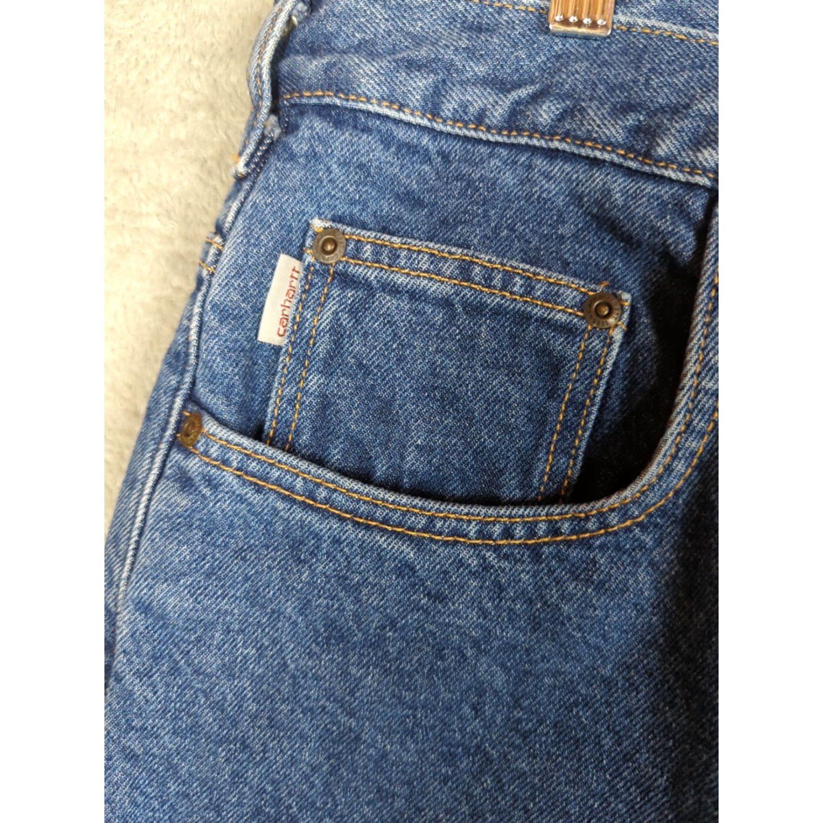 Carhartt VINTAGE Carhartt Jeans 5-Pocket Zip Blue Lined Fleece Relaxed Fit Men's W35 L32 Denim Cotton Modern Size US 35 - 2 Thumbnail