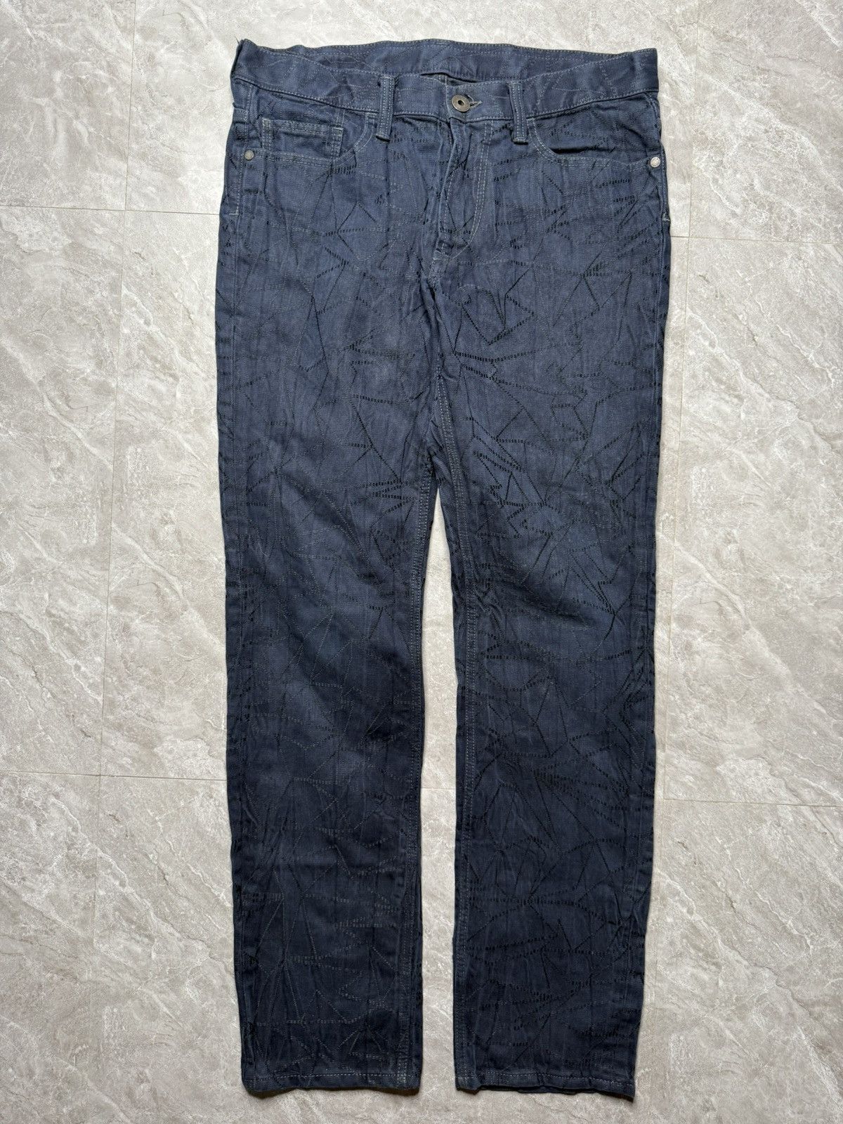 Issey Miyake IsseyMiyakeMen A/W15 Indigo Dyed 3D stitching Pattern Jeans Size US 33 - 1 Thumbnail