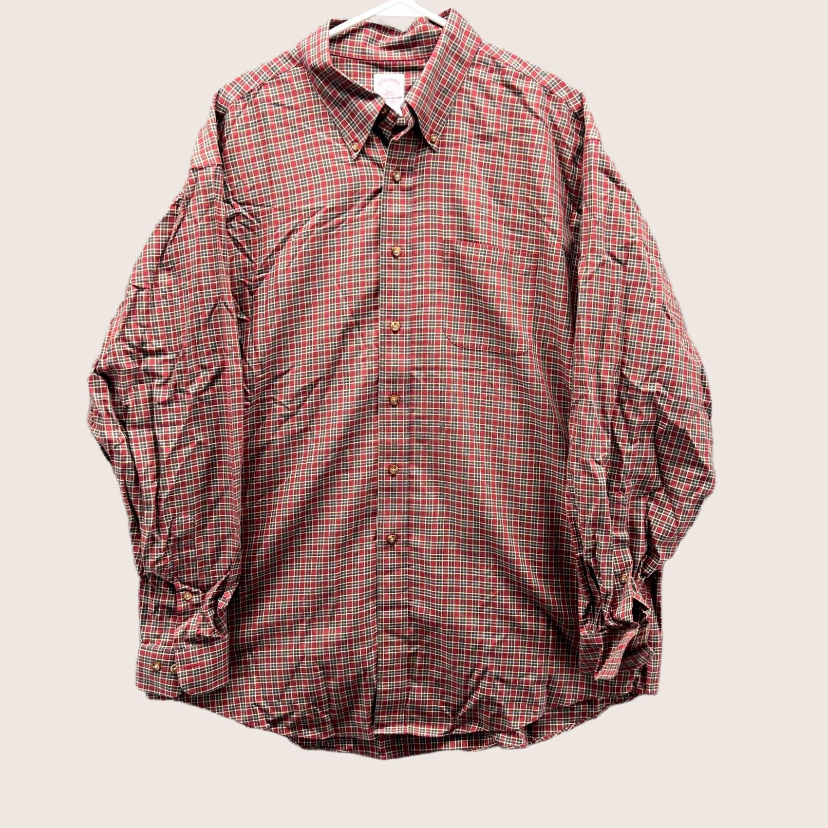 Brooks Brothers VINTAGE Brooks Brothers Shirt Mens XL Red Button Down Plaid 346 Plaid Gingham Vintage Size US XL / EU 56 / 4 - 1 Thumbnail