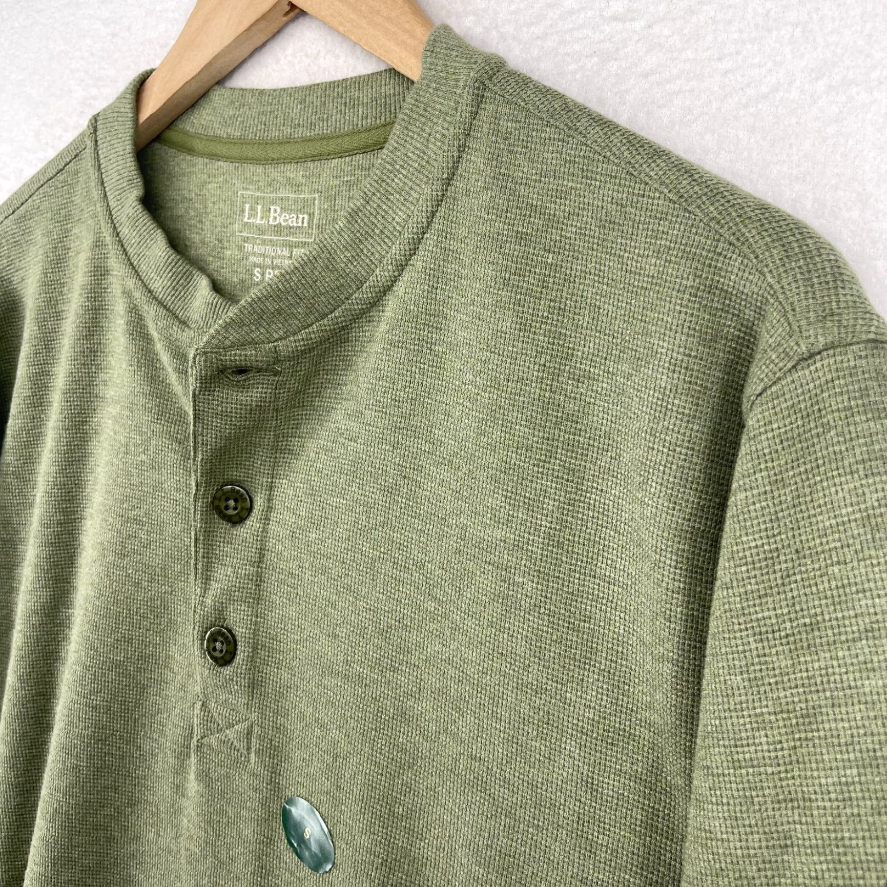 Bean Men's S Green Unshrinkable Waffle Thermal Henley Long