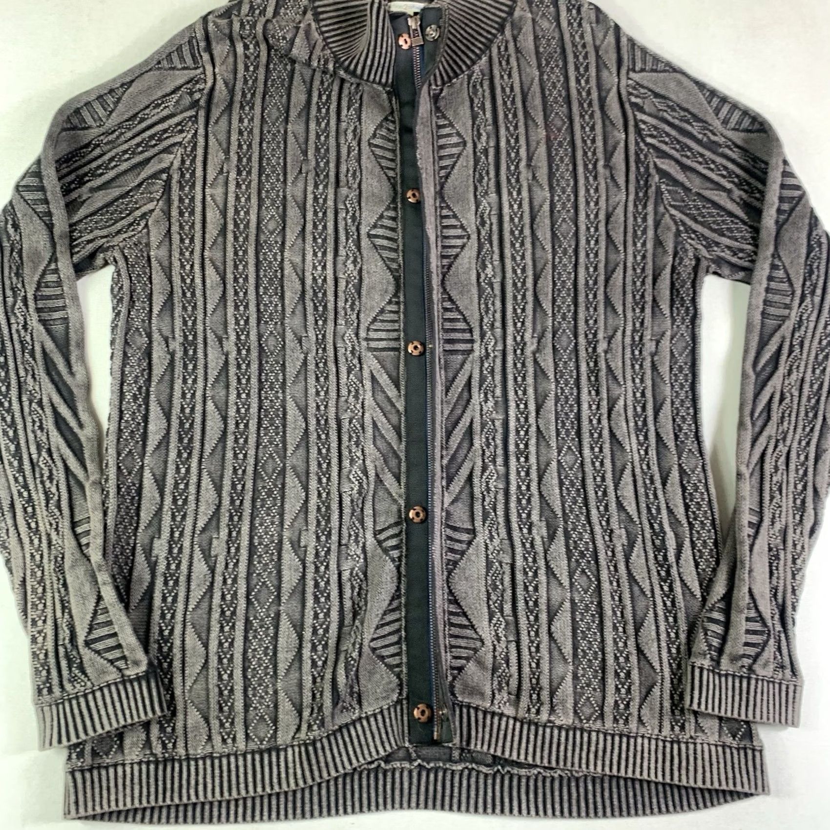 Carbon2Cobalt Carbon 2 Cobalt Mens XL Gray Cable Knit Sweater Full Zip Fisherman Jumper Knit Sweatshirt Jersey (avoid extra terms) Size US XL / EU 56 / 4 - 4 Thumbnail
