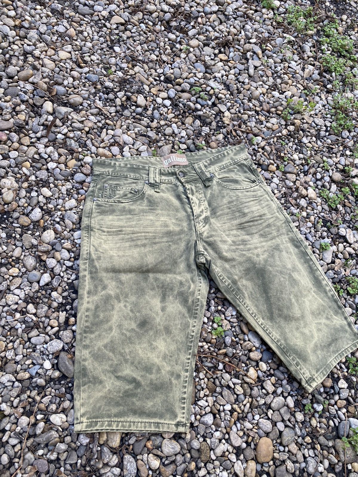 John Galliano Galliano Oveprinted Olive Denim Shorts Size US 34 / EU 50 - 4 Thumbnail
