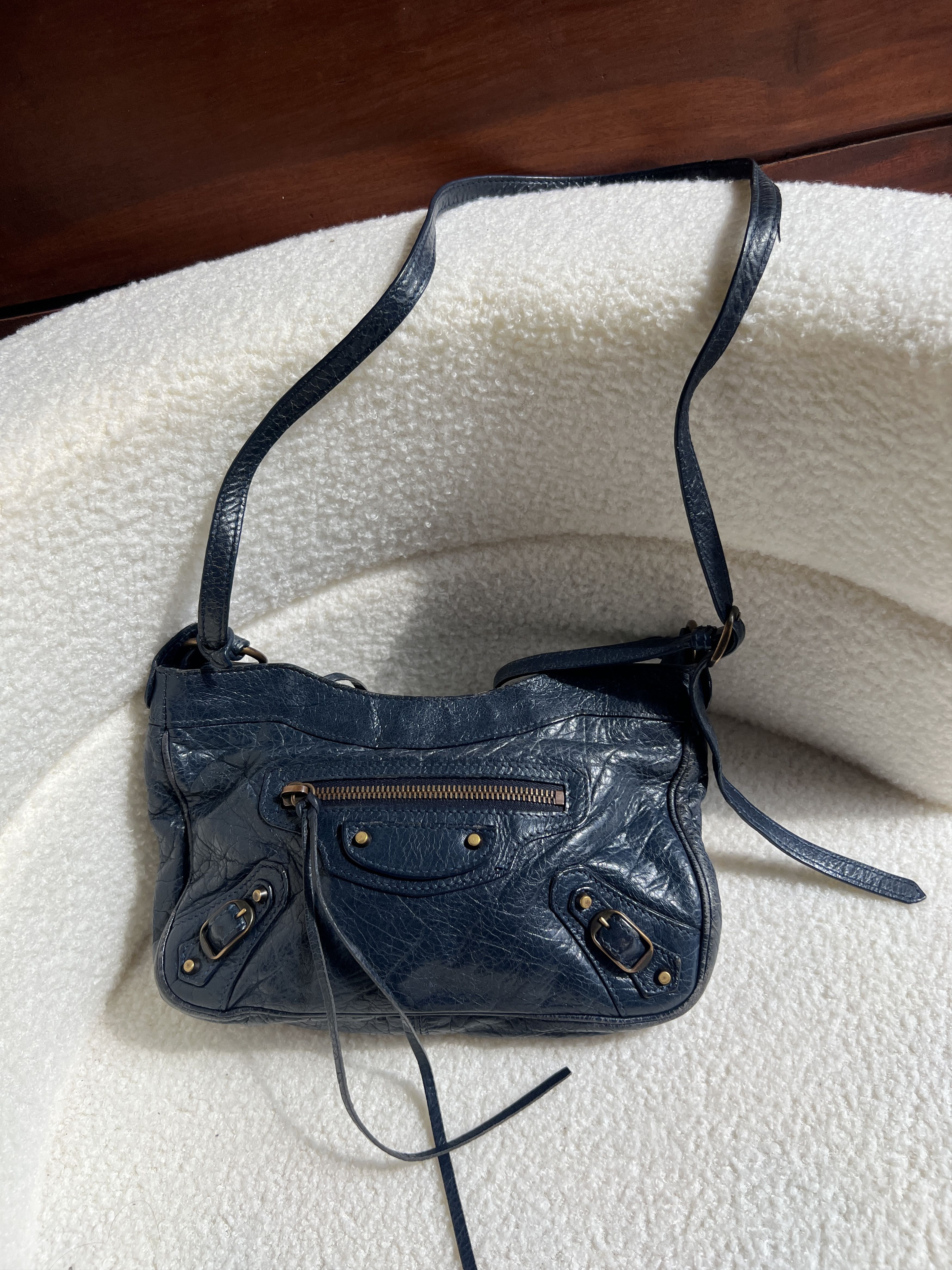 Balenciaga Authentic Balenciaga Navy Blue Hip City Leather Bag Size ONE SIZE - 2 Thumbnail