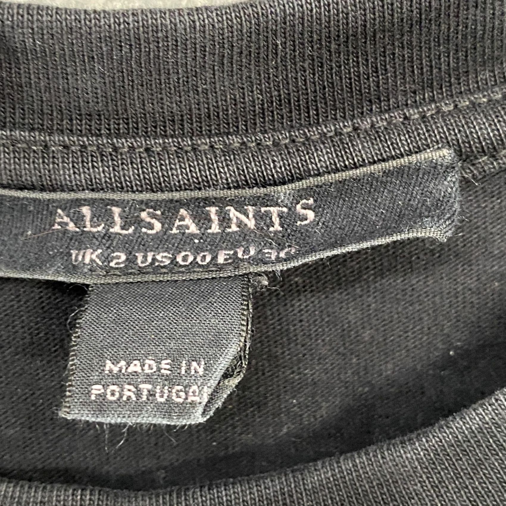 Allsaints VINTAGE AllSaints Shirt Dress Womens 00 Black Cotton Midi Short Sleeve Minimalist Size XXS / US 00 / IT 34 - 6 Thumbnail