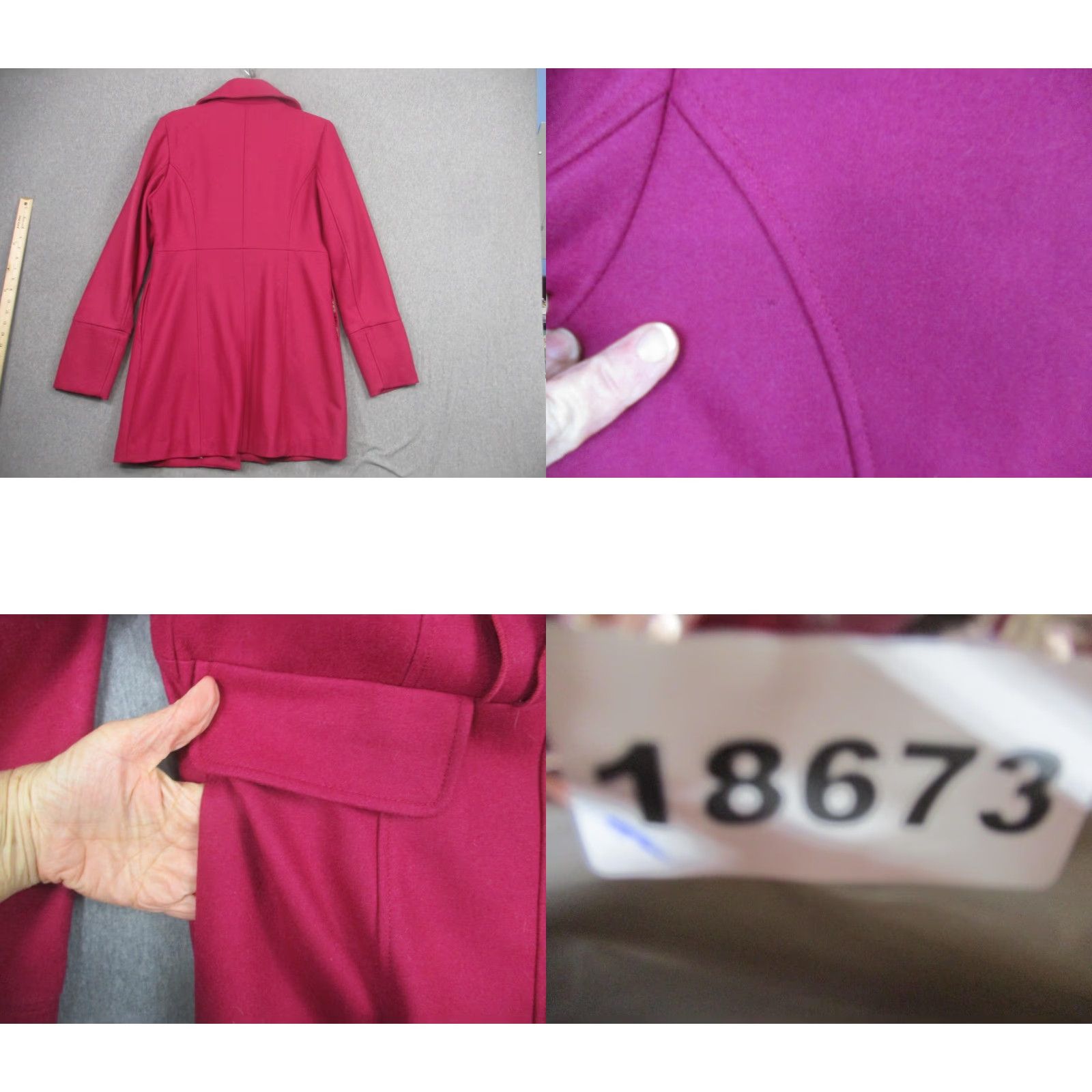 Vintage Tulle Wool Coat Womens L Pink Single-Breasted Mid Length Dressy Overcoat Ruffle Front Button Pocket Collared Lined Size L / US 10 / IT 46 - 8 Thumbnail
