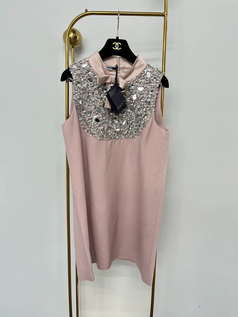 Prada Pink rhinestone heavy industry sleeveless dress
