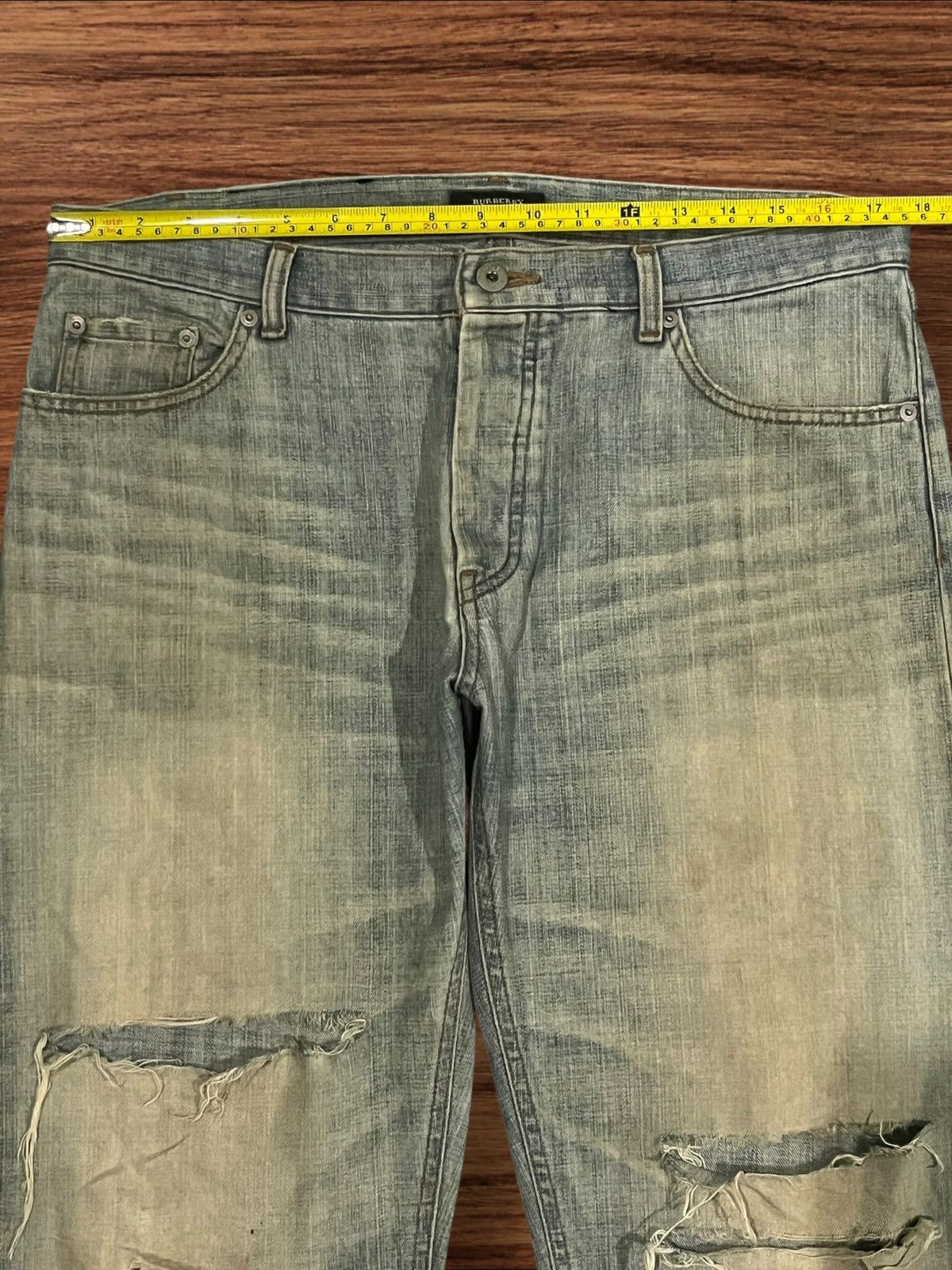 Black Label × Burberry ⚡️Sick⚡️Burberry Black Label Mud Wash Distress Buttonfly Jeans Size US 35 - 14 Thumbnail