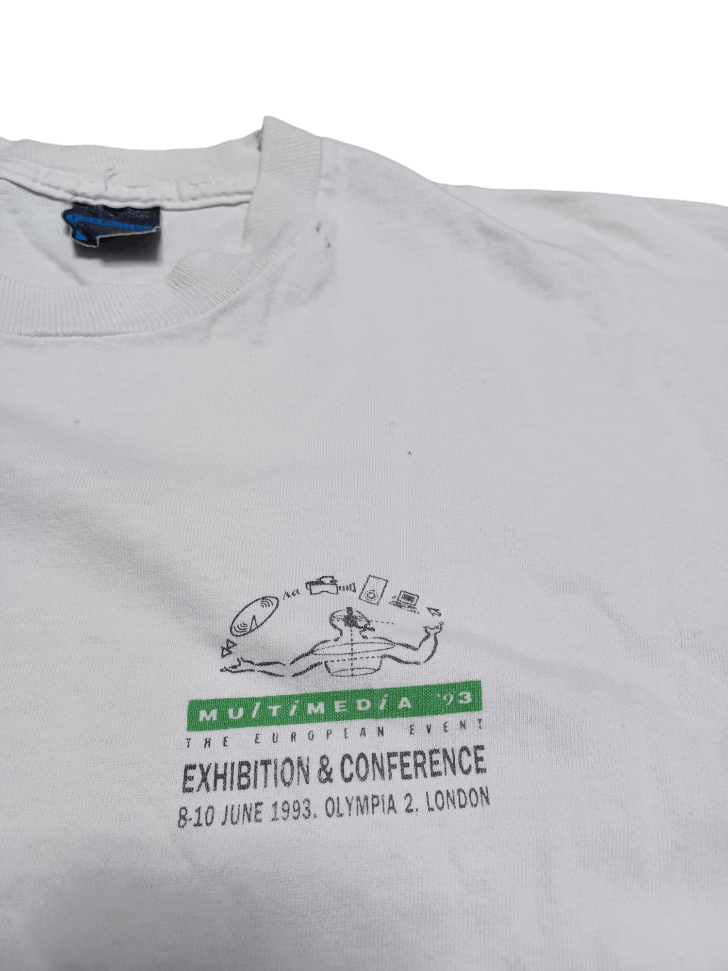 Vintage 1993 VINTAGE MULTIMEDIA LONDON CONFERENCE DISTRESSED TEE Size US XL / EU 56 / 4 - 4 Thumbnail