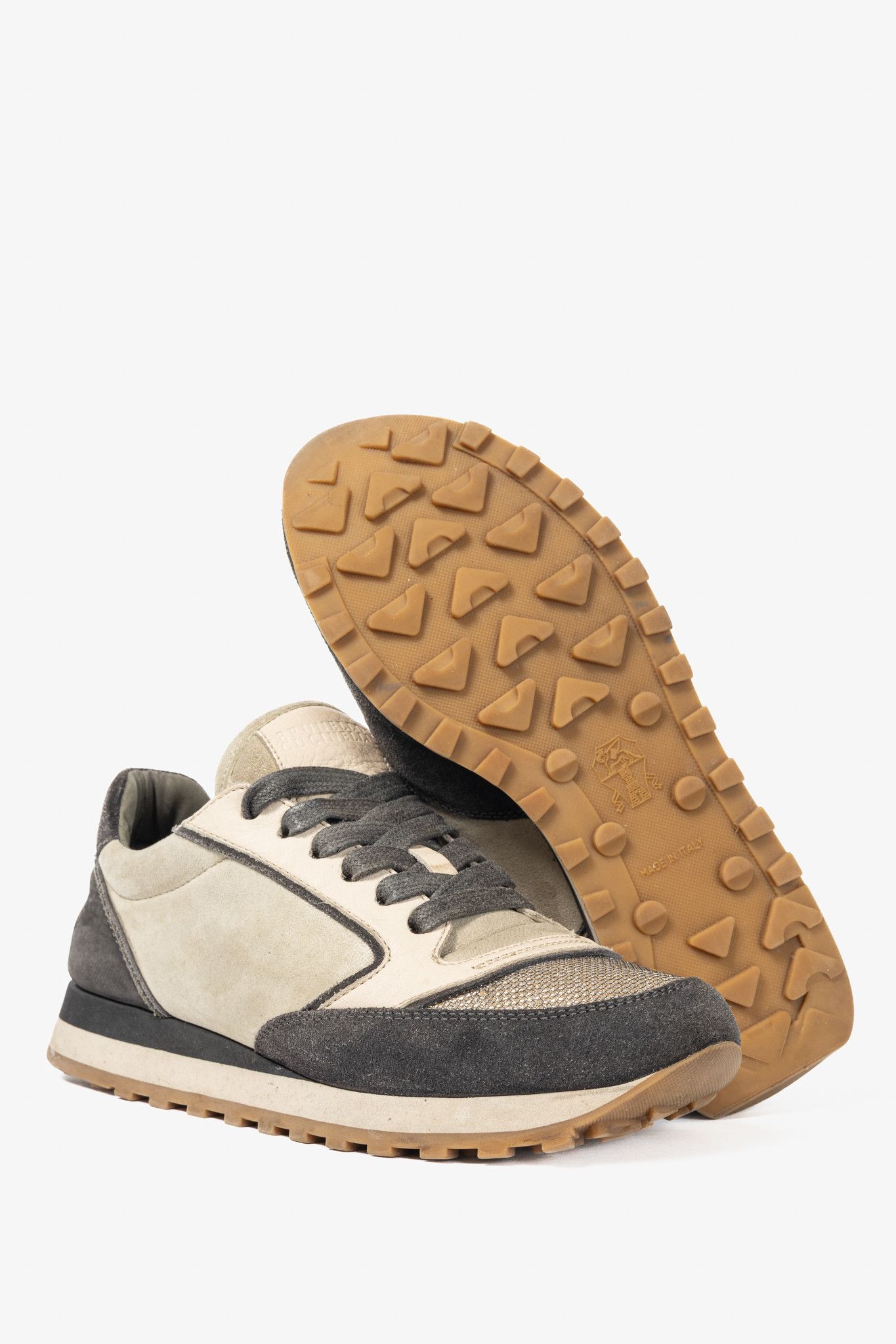 Brunello Cucinelli Brunello Cucinelli Suede & Leather Glitter Sneakers Size US 7.5 / IT 37.5 - 4 Thumbnail