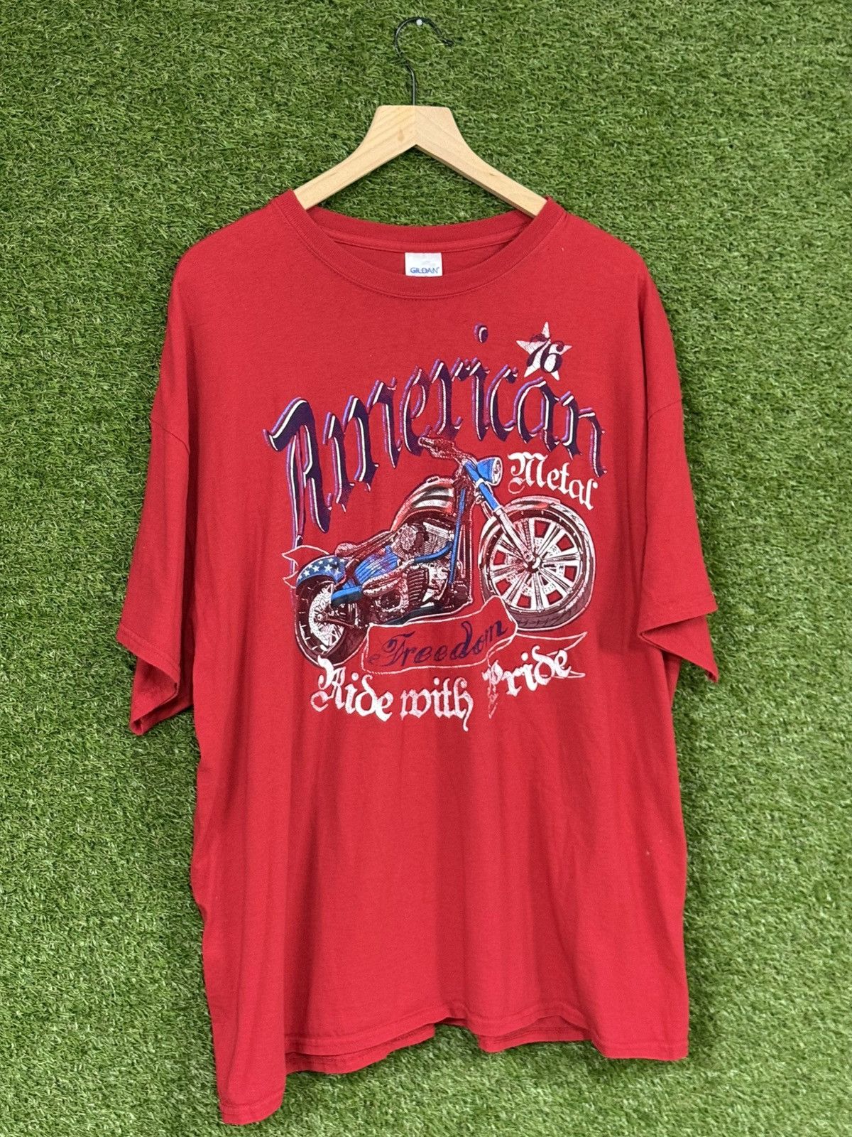 Gildan Vintage Gildan Red American Metal Motorcycle Script Tee Size US XXL / EU 58 / 5 - 1 Thumbnail