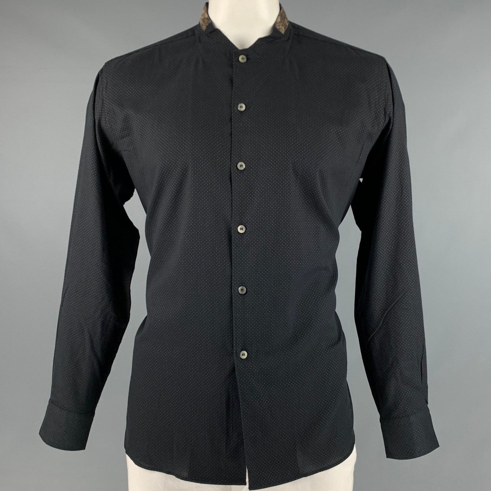 Etro Size L Black Brown Dots Wool Collarless Long Sleeve Shirt Size US L / EU 52-54 / 3 - 1 Thumbnail