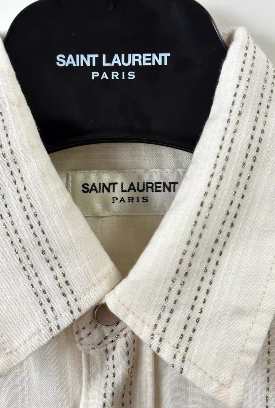 Saint Laurent Paris Saint Laurent Off-White Metallic Woven Striped Shirt Size US S / EU 44-46 / 1 - 6 Thumbnail
