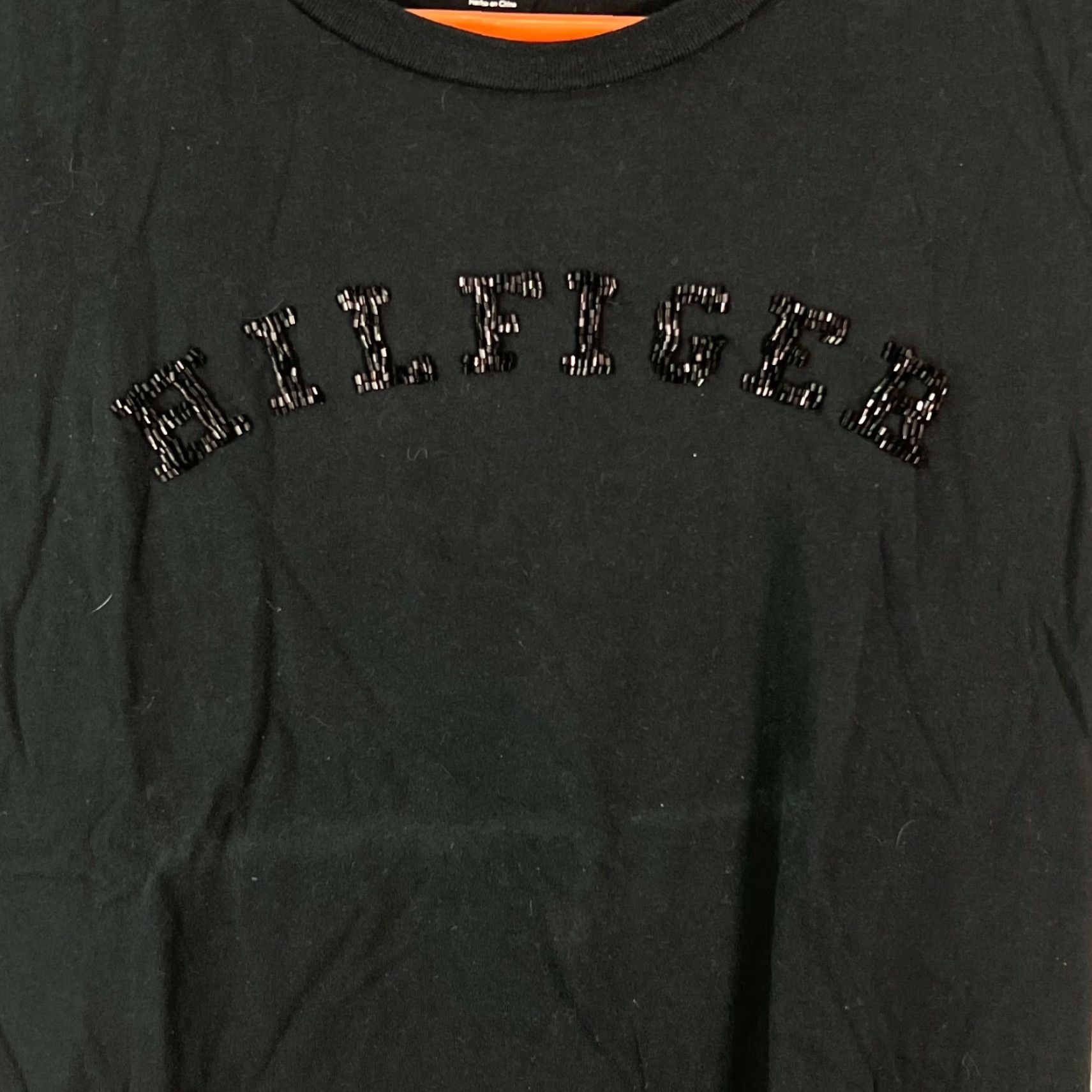 Tommy Hilfiger Tommy Hilfiger Womens Short Sleeves Rhinestone Pullover Black T Shirt Size L Size L / US 10 / IT 46 - 3 Thumbnail