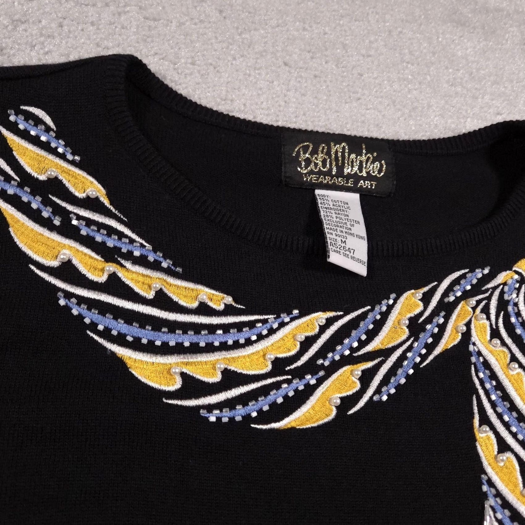 Bob Mackie VINTAGE Bob Mackie Wearable Art Sweater Womens M Black Beaded Fringe 90s Size M / US 6-8 / IT 42-44 - 4 Thumbnail