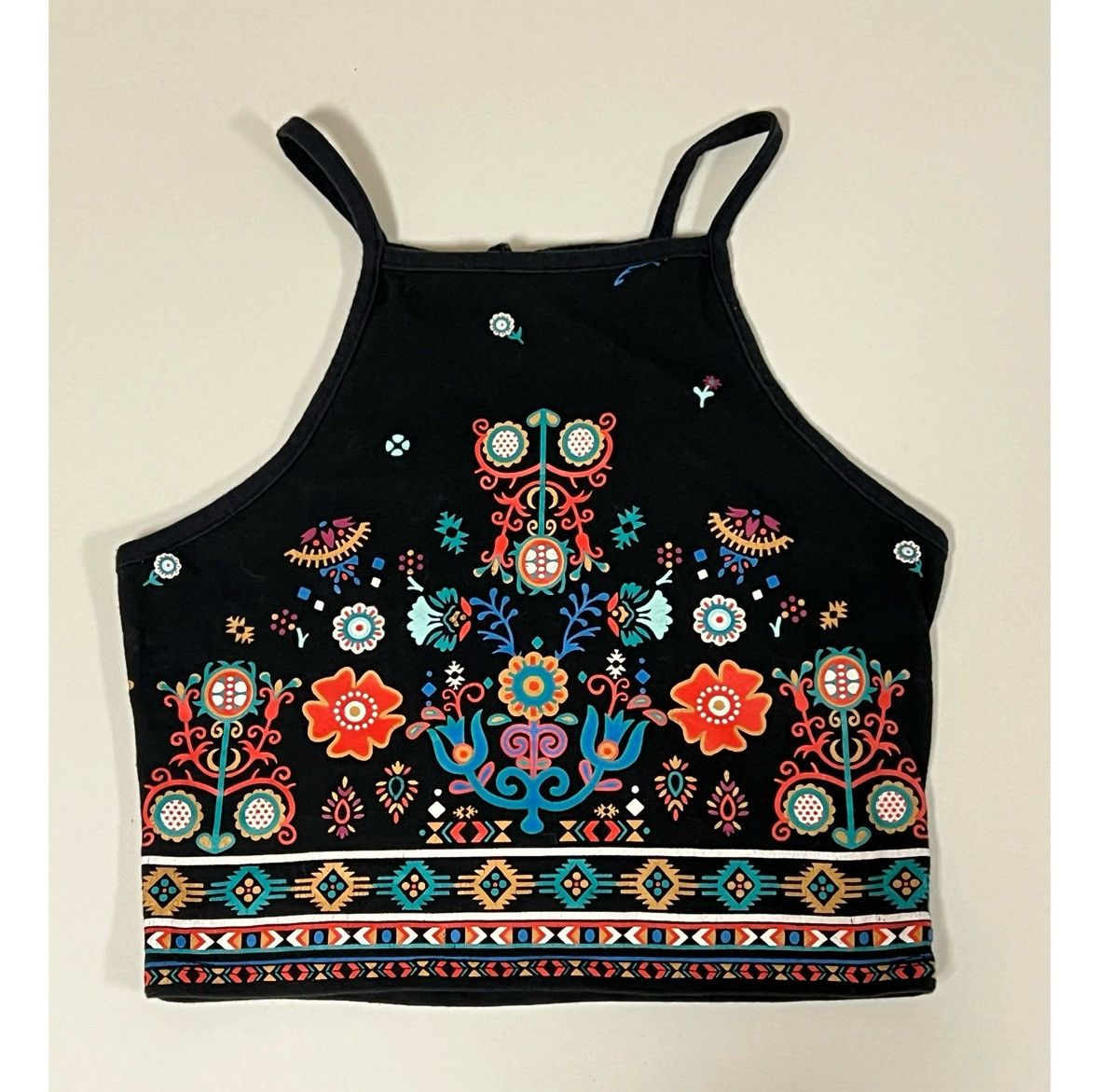 Kendall And Kylie Black Boho Bohemian Floral Halter Crop Top Shirt Size XS 🌻✨ Size XS / US 0-2 / IT 36-38 - 3 Thumbnail