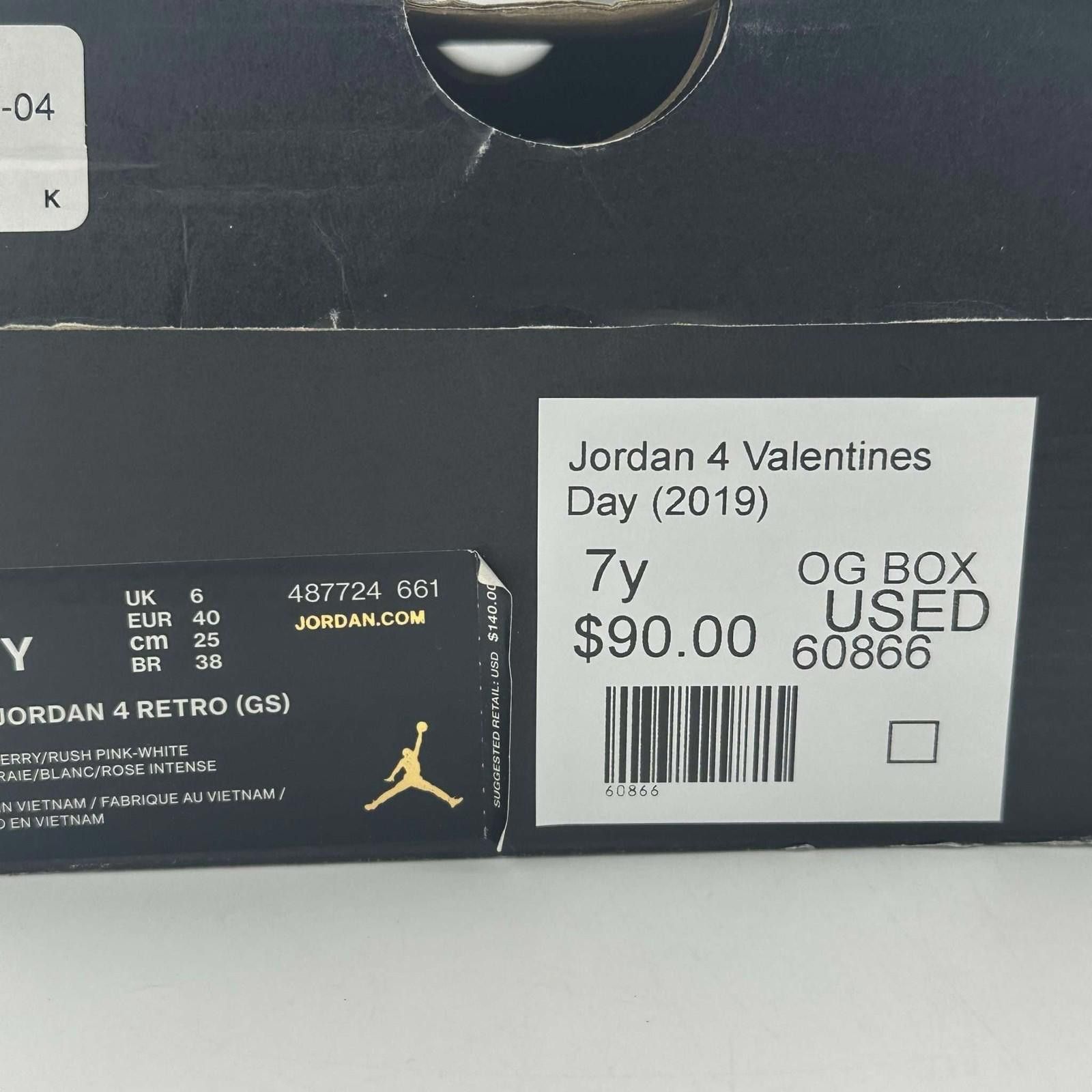 Jordan Brand Jordan 4 Valentines Day 2019 7Y Used with Box 487724-661 Size US 7 / EU 40 - 7 Thumbnail