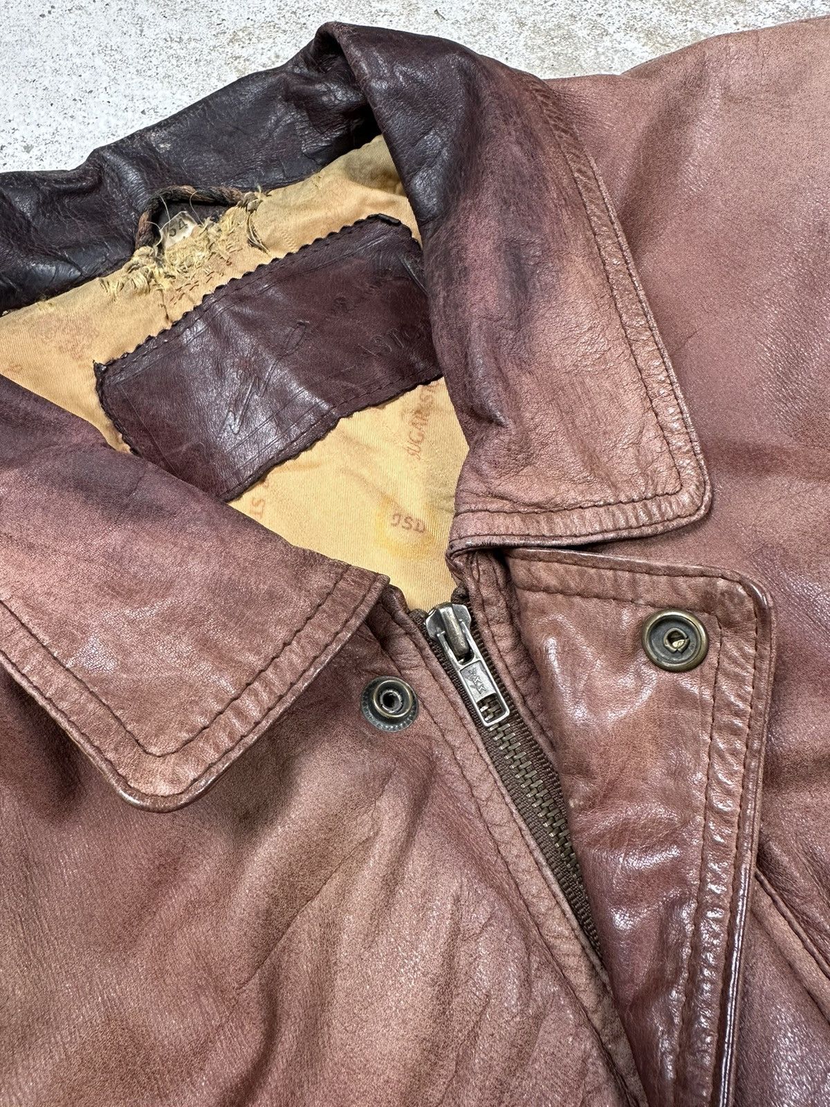 Vintage ‼️ Vintage 90s Distressed Brown / Orange Leather Jacket Rare Size US L / EU 52-54 / 3 - 8 Thumbnail