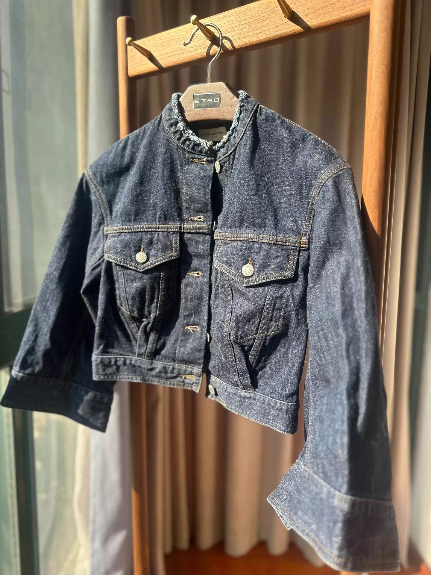 Dries Van Noten DVN Denim Cropped Jacket 34 Wide Cuffs Back Cinched Size XXS / US 00 / IT 34 - 1 Thumbnail