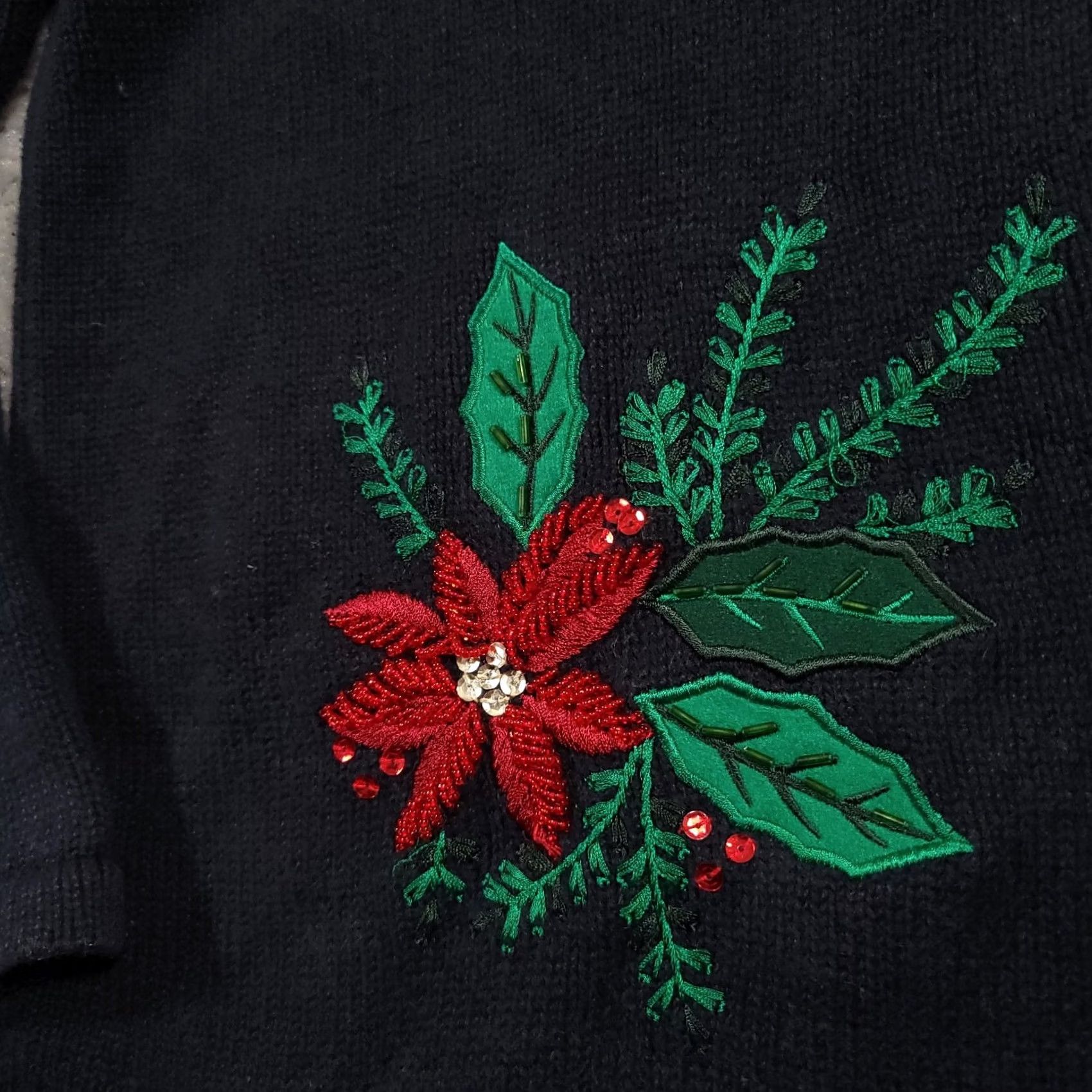 Vintage VINTAGE Crystal Kobe Cardigan Women’s Large Black 90s Knit Embroidered Heavyweight Winter Settle Sequin Size L / US 10 / IT 46 - 6 Thumbnail