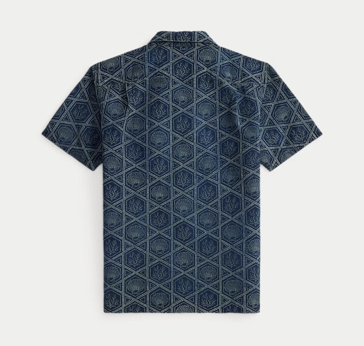 RRL Ralph Lauren Indigo Shell-Print Linen-Cotton Shirt Size US XL / EU 56 / 4 - 2 Thumbnail