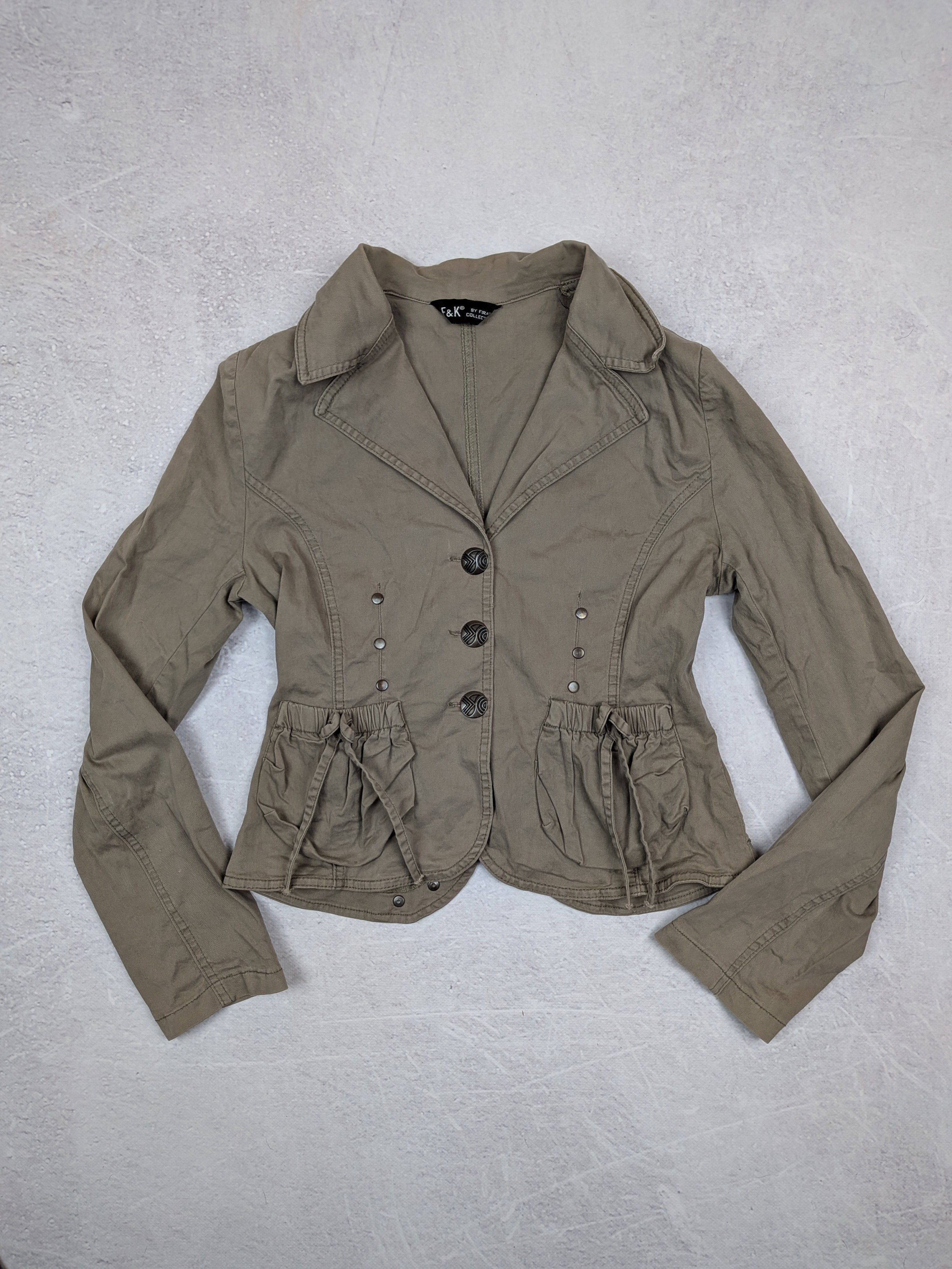 Other Khaki Cropped Blazer M | F&K Military Jacket | Y2K Fit Flare Size M / US 6-8 / IT 42-44 - 1 Thumbnail