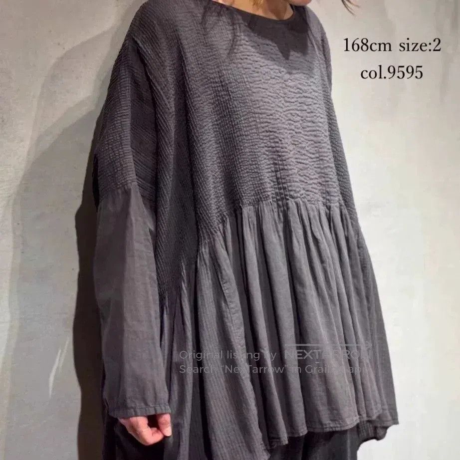 Japanese Brand Gray Cotton Pleated Long Sleeve Shirt. Size S / US 4 / IT 40 - 1 Thumbnail
