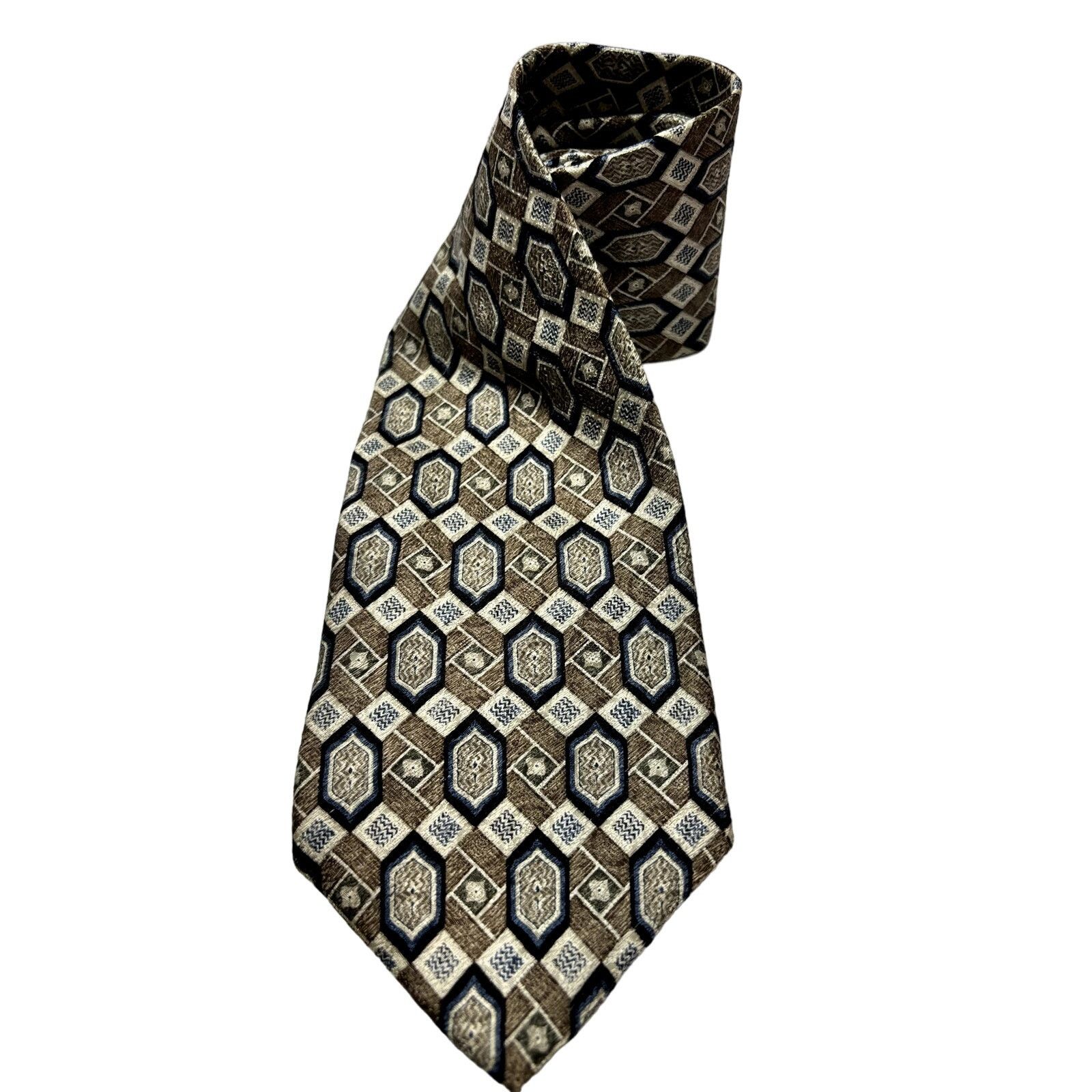 Van Heusen VAN HEUSEN 100% Silk Blue & Beige Abstract Pattern Neck Tie Size ONE SIZE - 1 Thumbnail
