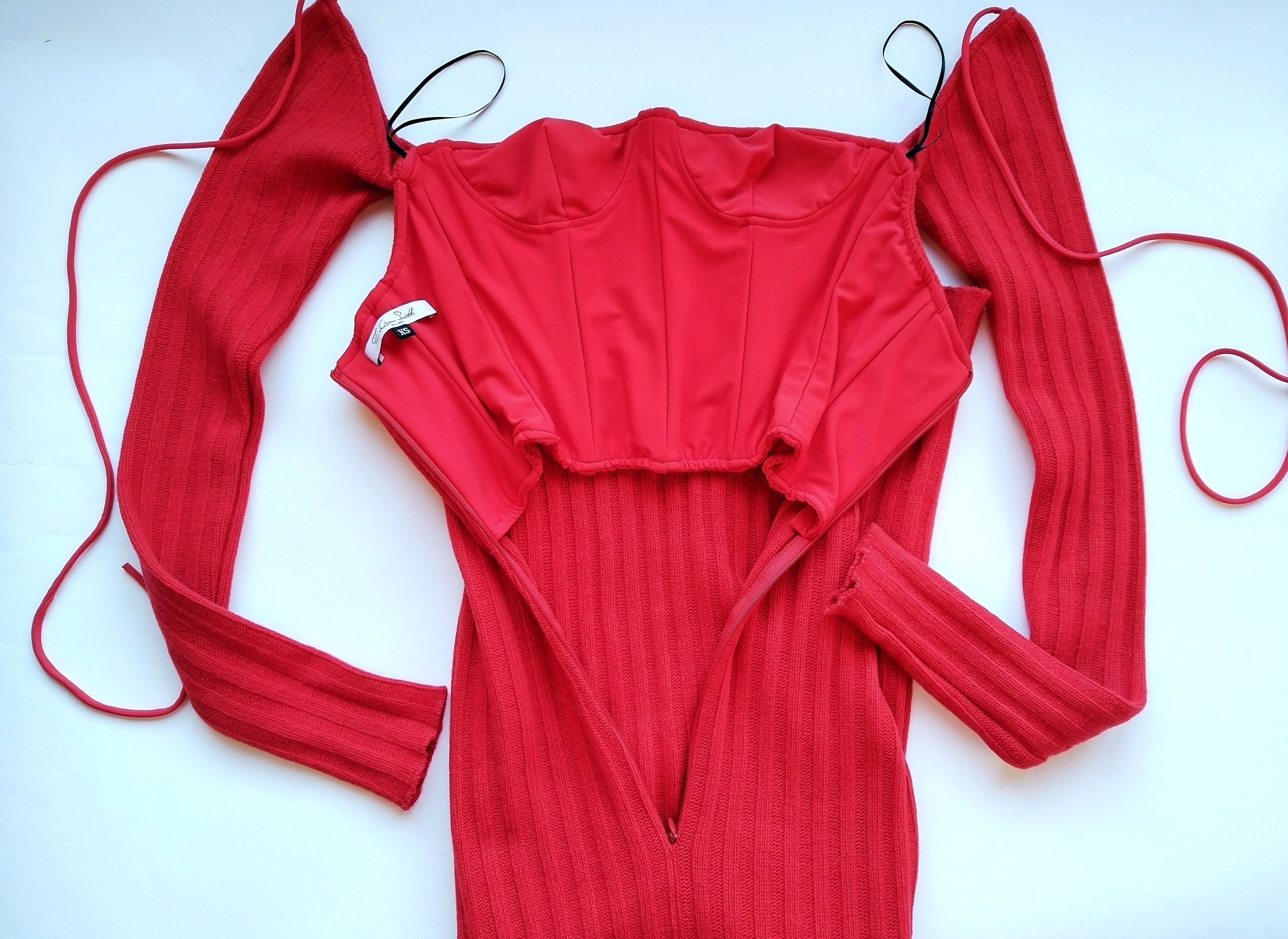 LaQuan Smith Bare shoulders wool ribbed dress w corset Size XS / US 0-2 / IT 36-38 - 4 Thumbnail