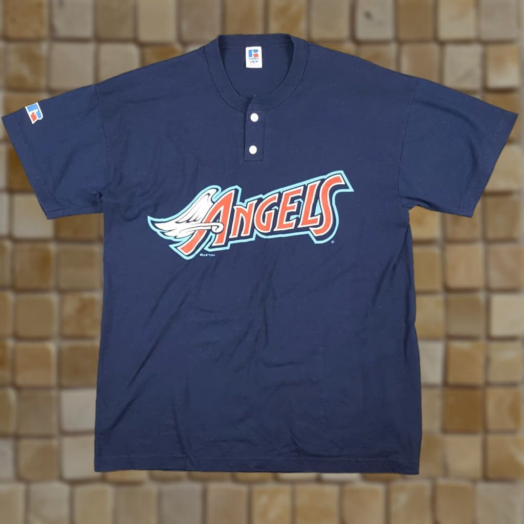 Russell Athletic VINTAGE Los Angeles Angels Men's MLB Baseball T Shirt Henley 2000s Y2K Size L Blue Cotton Russell Athletic Embroidered Logo Crew Neck Short Sleeve Size US L / EU 52-54 / 3 - 1 Thumbnail