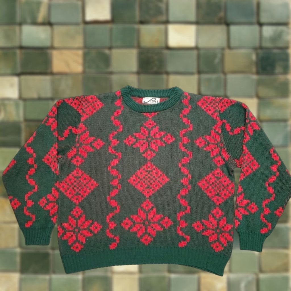 Vintage VINTAGE Steep Slopes Sweater Mens L Green Red Knit Pullover Snowflake 80s Christmas Retro 80s Argyle Diamond Crew Neck Size US L / EU 52-54 / 3 - 1 Thumbnail
