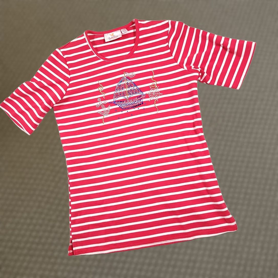 Quacker Factory Quacker Factory Shirt Womens 2XS Short Sleeve Women XXS Striped Red White Anchor Sailboat Size XXS / US 00 / IT 34 - 1 Thumbnail
