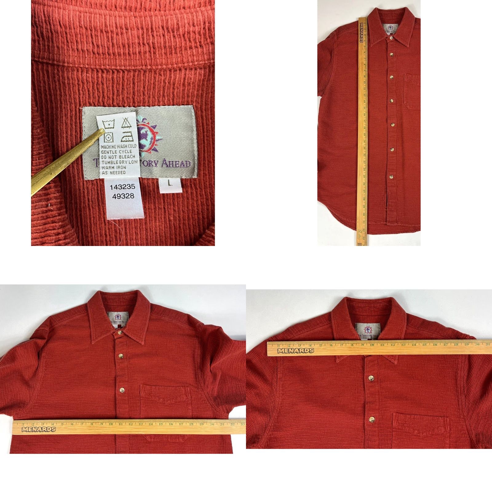 The Territory Ahead VINTAGE The Territory Ahead Button-Up Ribbed Cotton Shirt Men’s Brick Red Sz L Size US L / EU 52-54 / 3 - 8 Thumbnail