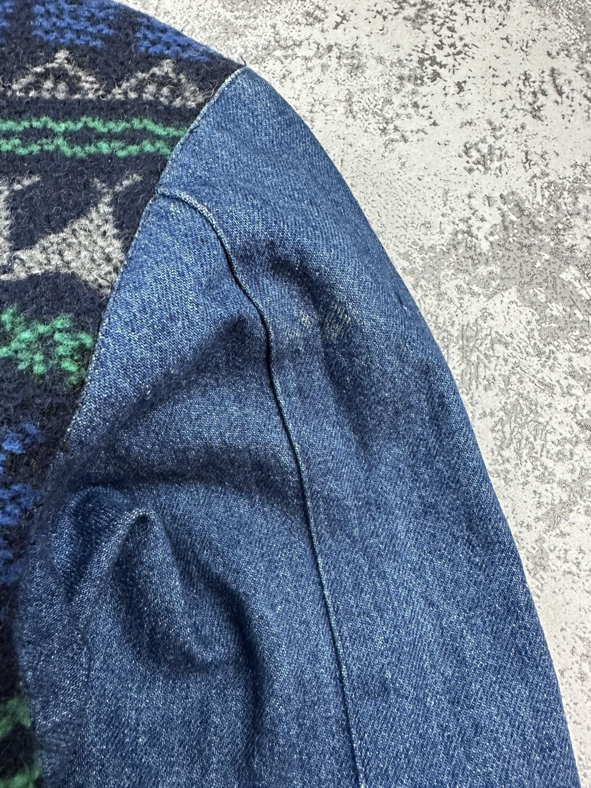 Designer Vintage Rockbox Wool Denim Hybrid Jacket Nordic Knit Pattern Size US M / EU 48-50 / 2 - 11 Thumbnail