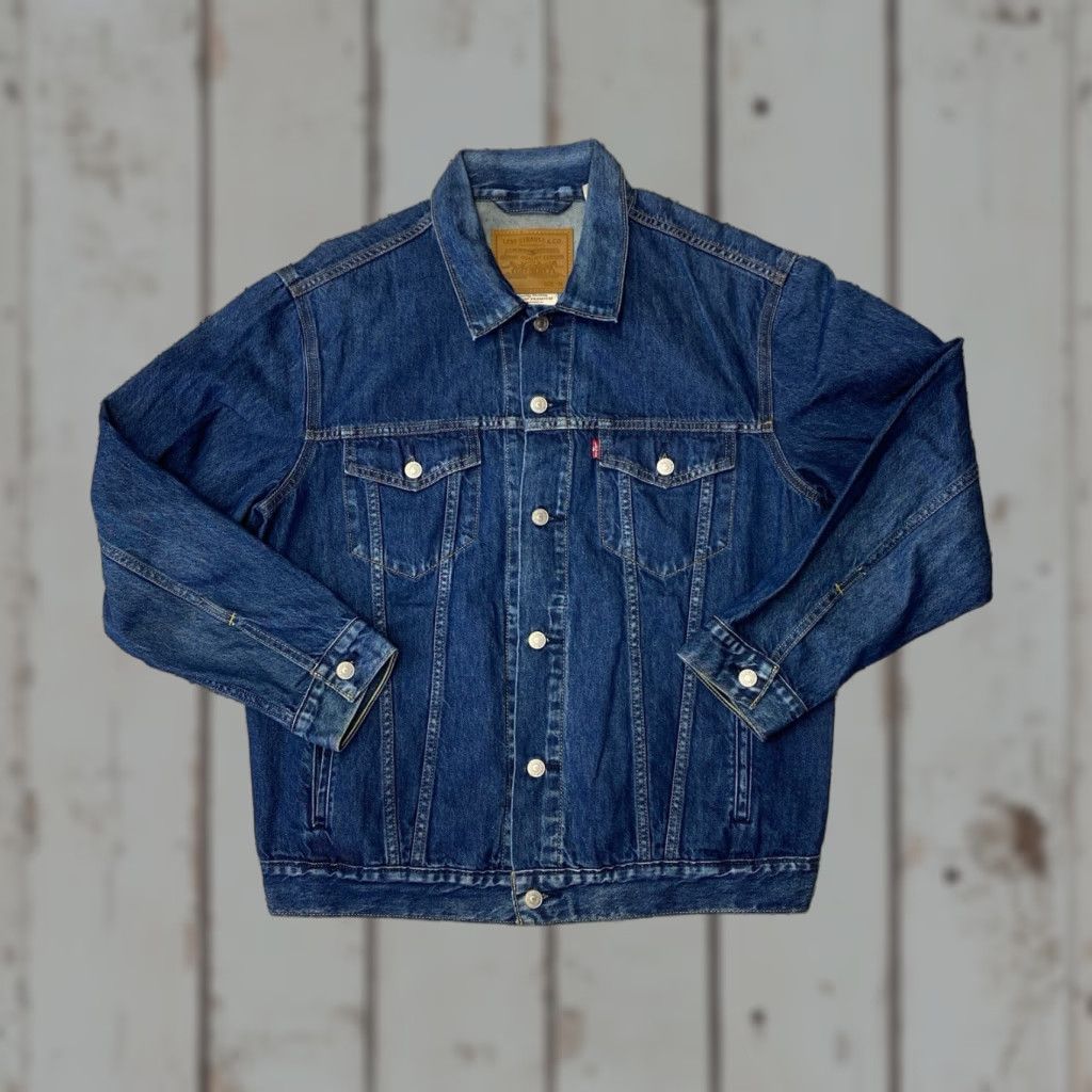 Levi's VINTAGE Levis Denim Stock Trucker Jacket M Men Medium Blue Silver Buttons Jean Jacket Collared Denim 1990s Metal Theme, Levi's Trucker, Sample Tag Size US M / EU 48-50 / 2 - 1 Thumbnail