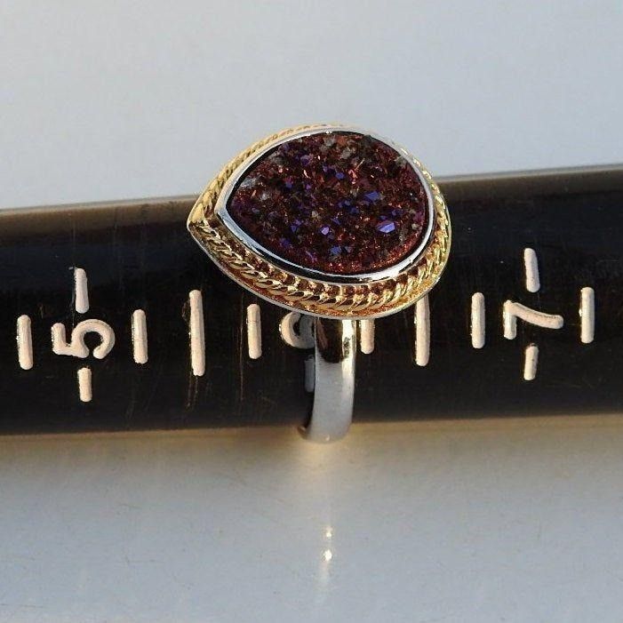 Designer Silver Teardrop Purple Druzy Gemstone Women's Ring Size 6 Size ONE SIZE - 6 Thumbnail