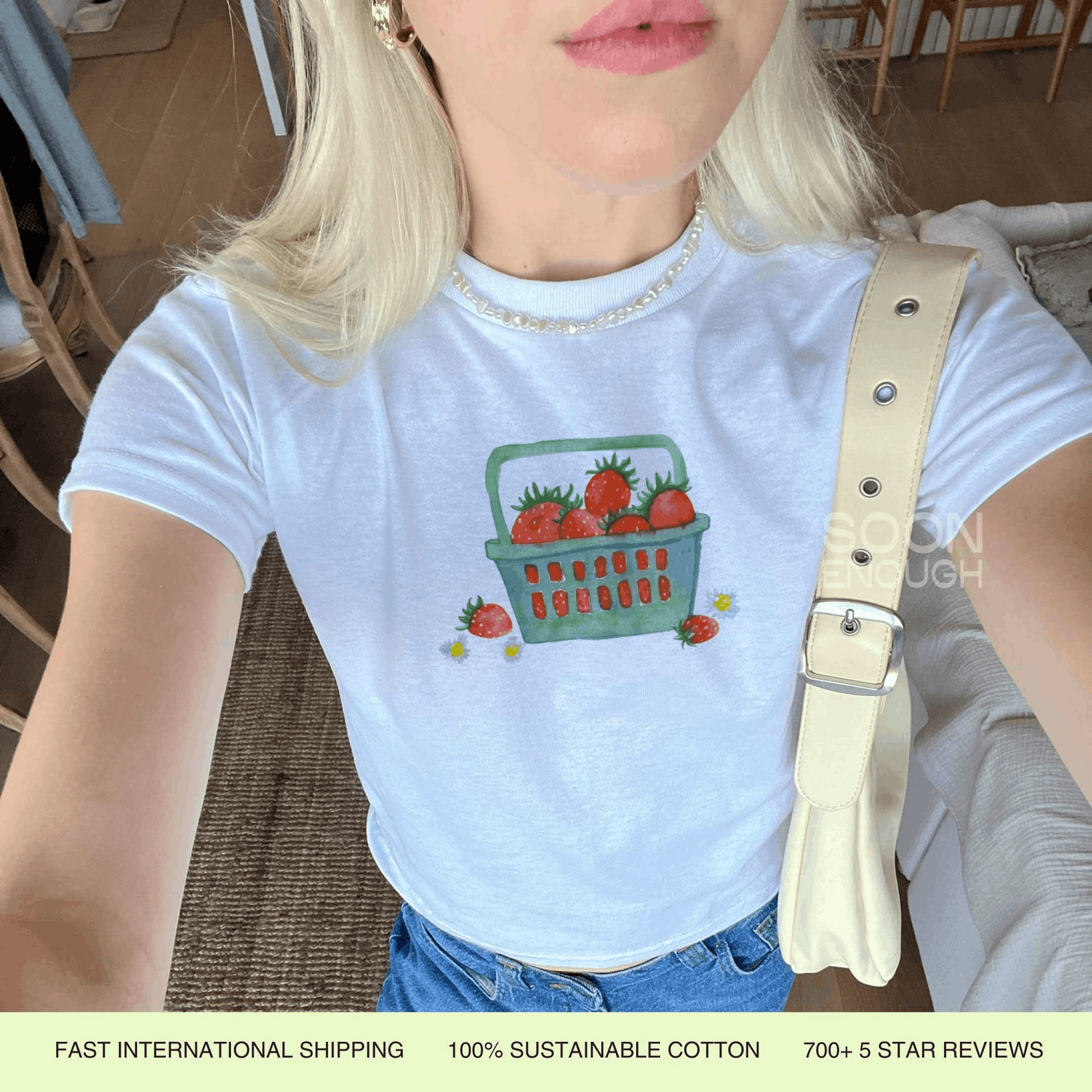 Other Strawberry Graphic Baby Tee – Retro 90s Y2K Style Size M / US 6-8 / IT 42-44 - 1 Thumbnail