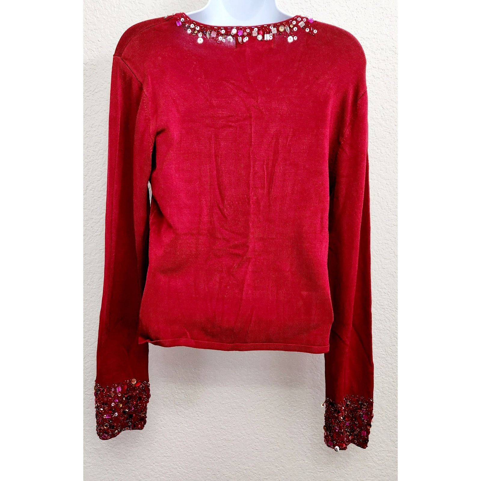 Bloomingdale's VTG Bloomingdale's Red Beaded V Neck Sleeves Cardigan Small Size S / US 4 / IT 40 - 5 Thumbnail