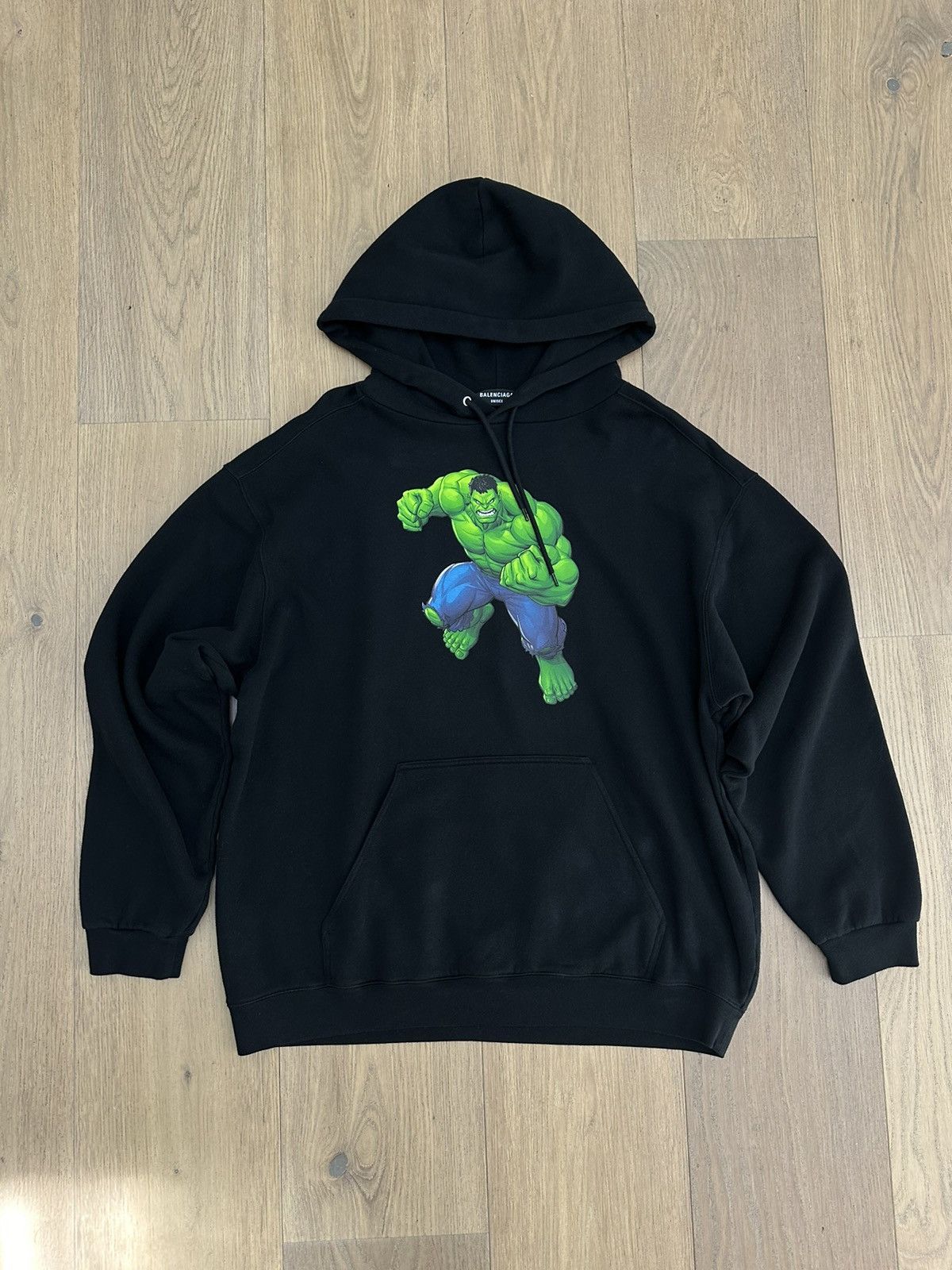 image of Balenciaga Hulk Hoodie (Marvel Collaboration) in Black, Men's (Size Large)