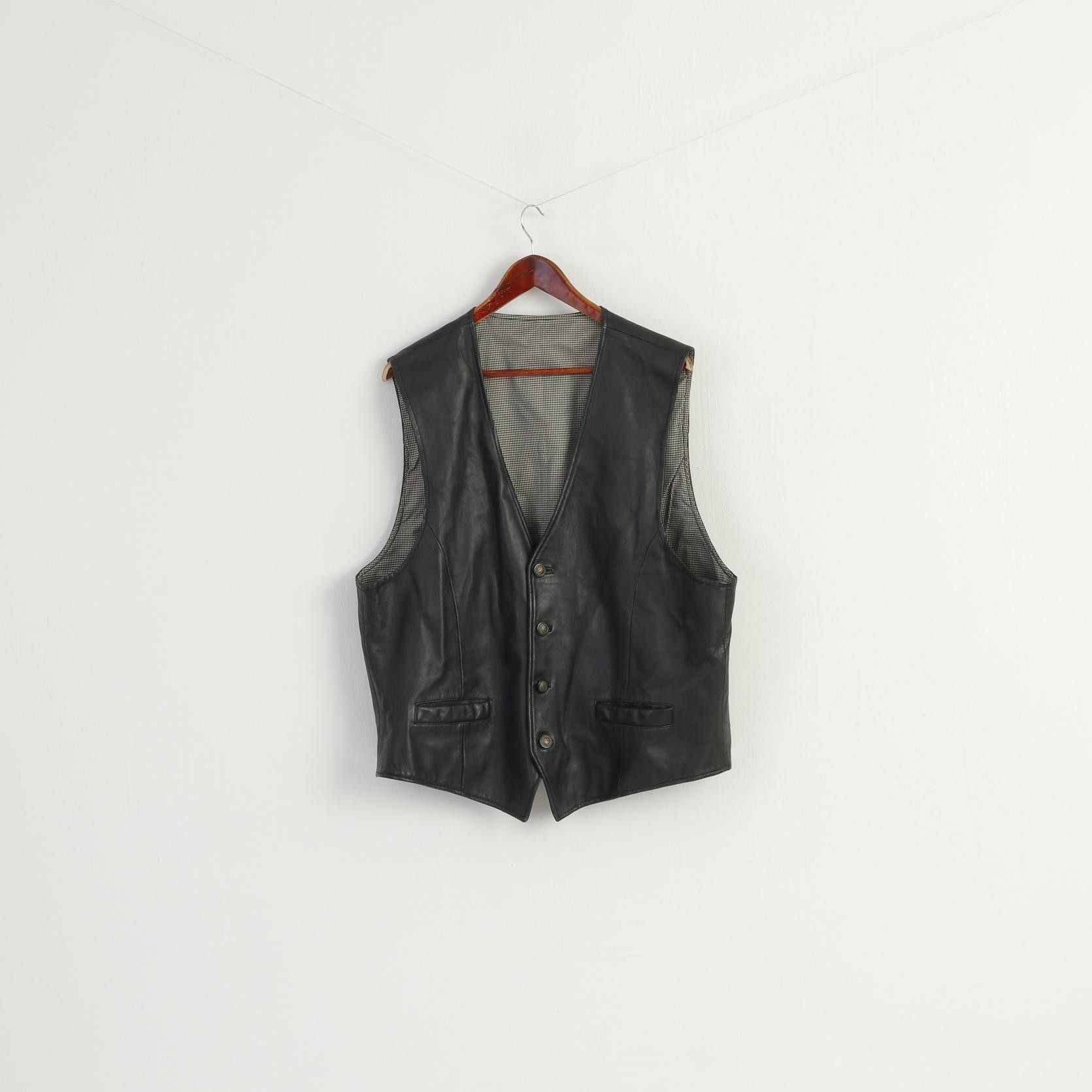 Vintage Vintage Men XL Waistcoat Black Soft Leather 8822 Size US XL / EU 56 / 4 - 1 Thumbnail