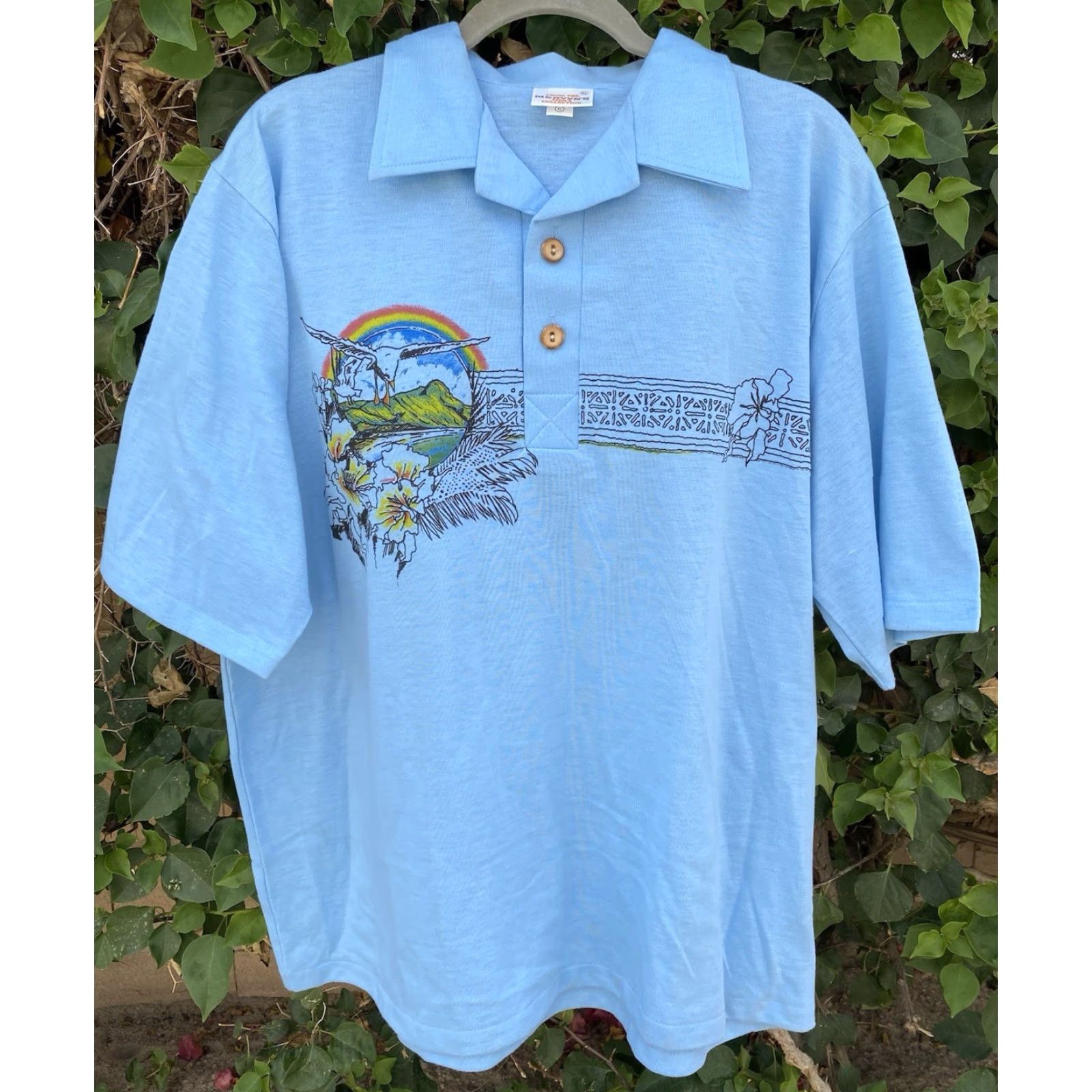 Vintage VINTAGE Mervyns Men’s Collection Hawaiian Polo Shirt XL Shirt Casual 1980s Blue Tropical Rainbow 70s 80s Size US XL / EU 56 / 4 - 2 Thumbnail