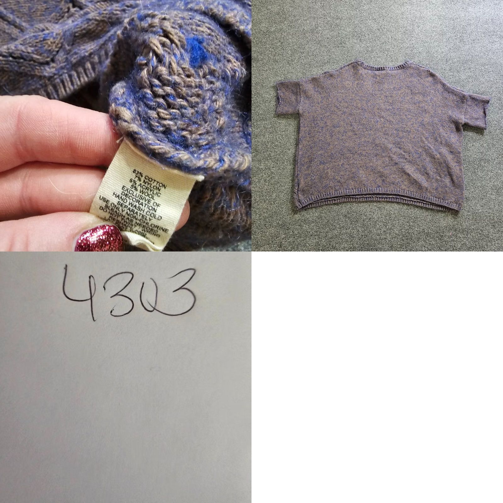 Anthropologie Moth Sweater Top Womens L Blue Wool Cable Knit Short Sleeve Pullover Oversized Knit Vintage No Size L / US 10 / IT 46 - 8 Thumbnail