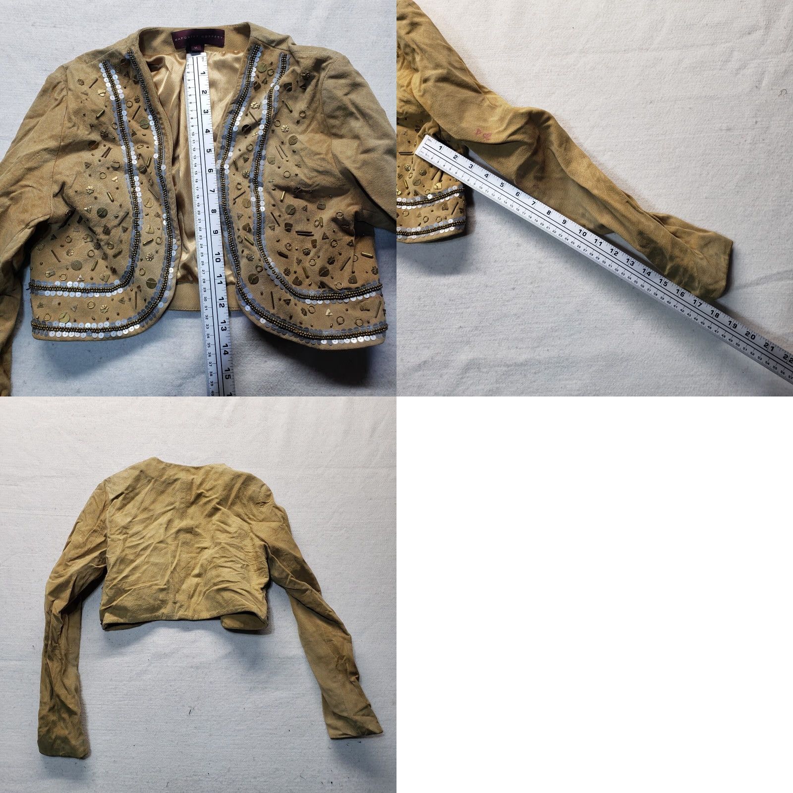 Vintage VINTAGE Margaret Godfrey Suede Bolero Jacket Beige Beaded Sequins Size M Medium Womens Jacket Size M / US 6-8 / IT 42-44 - 8 Thumbnail