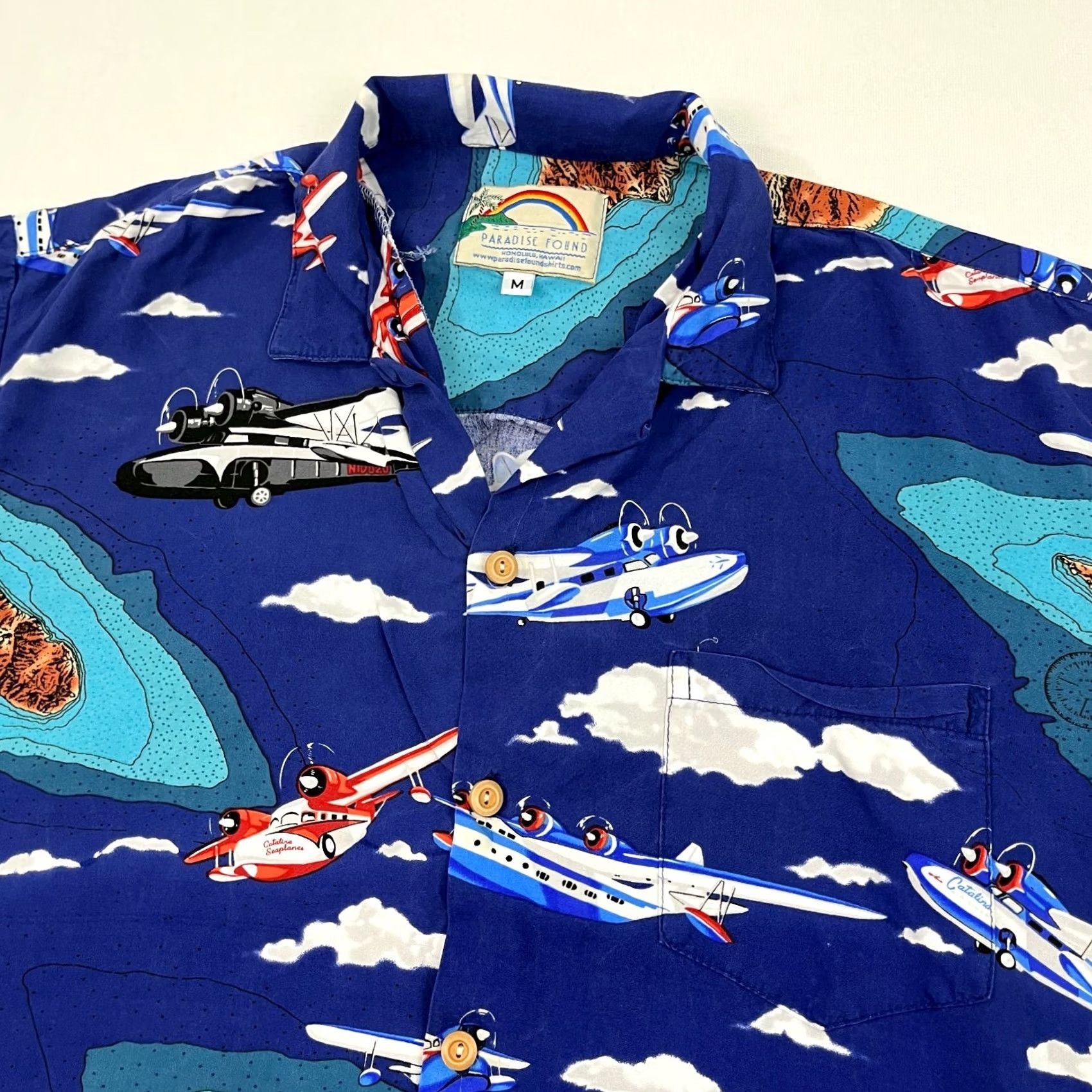 Paradise Paradise Found Shirt Mens M Blue Airplanes Aviation Scenic Aloha Button Up S/S Size US M / EU 48-50 / 2 - 2 Thumbnail