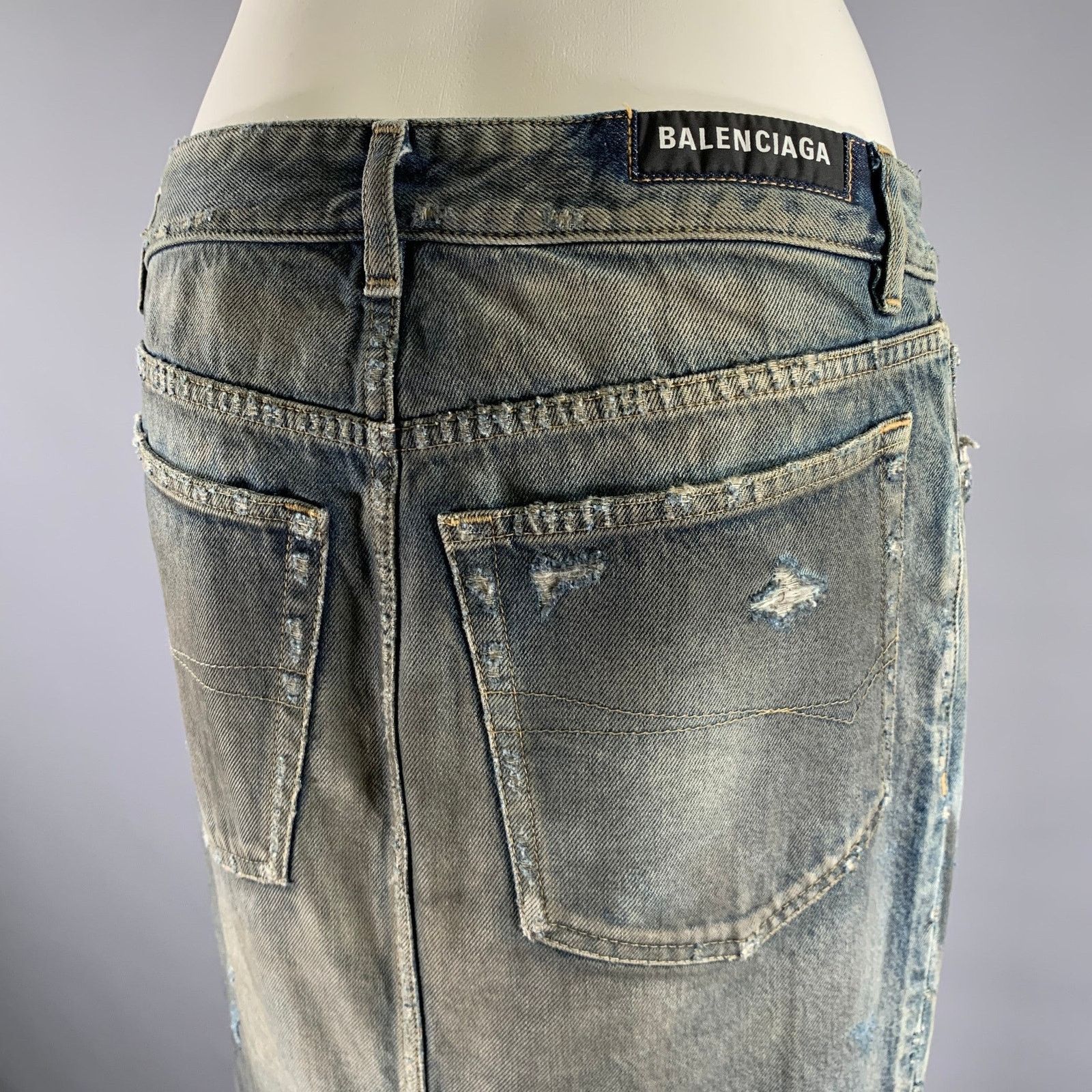 Balenciaga BALENCIAGA Size 2 Blue Mud Wash Cotton Denim Maxi Skirt Size 26" / US 2 / IT 38 - 4 Thumbnail