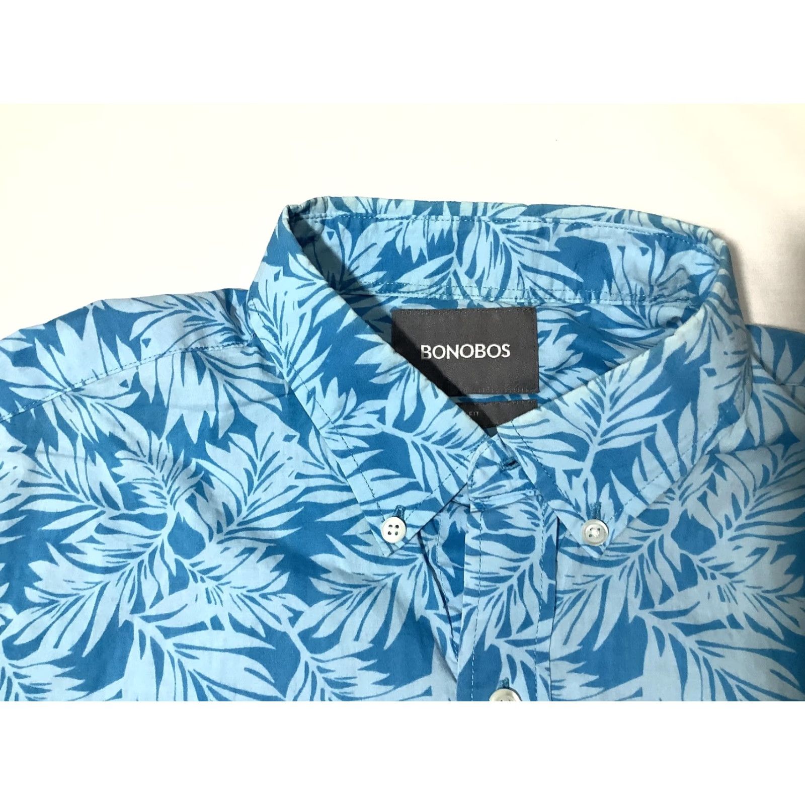 Bonobos Bonobos Shirt Mens M Blue Tropical Leaf Print Button-Down Slim Fit Cotton Size US M / EU 48-50 / 2 - 5 Thumbnail