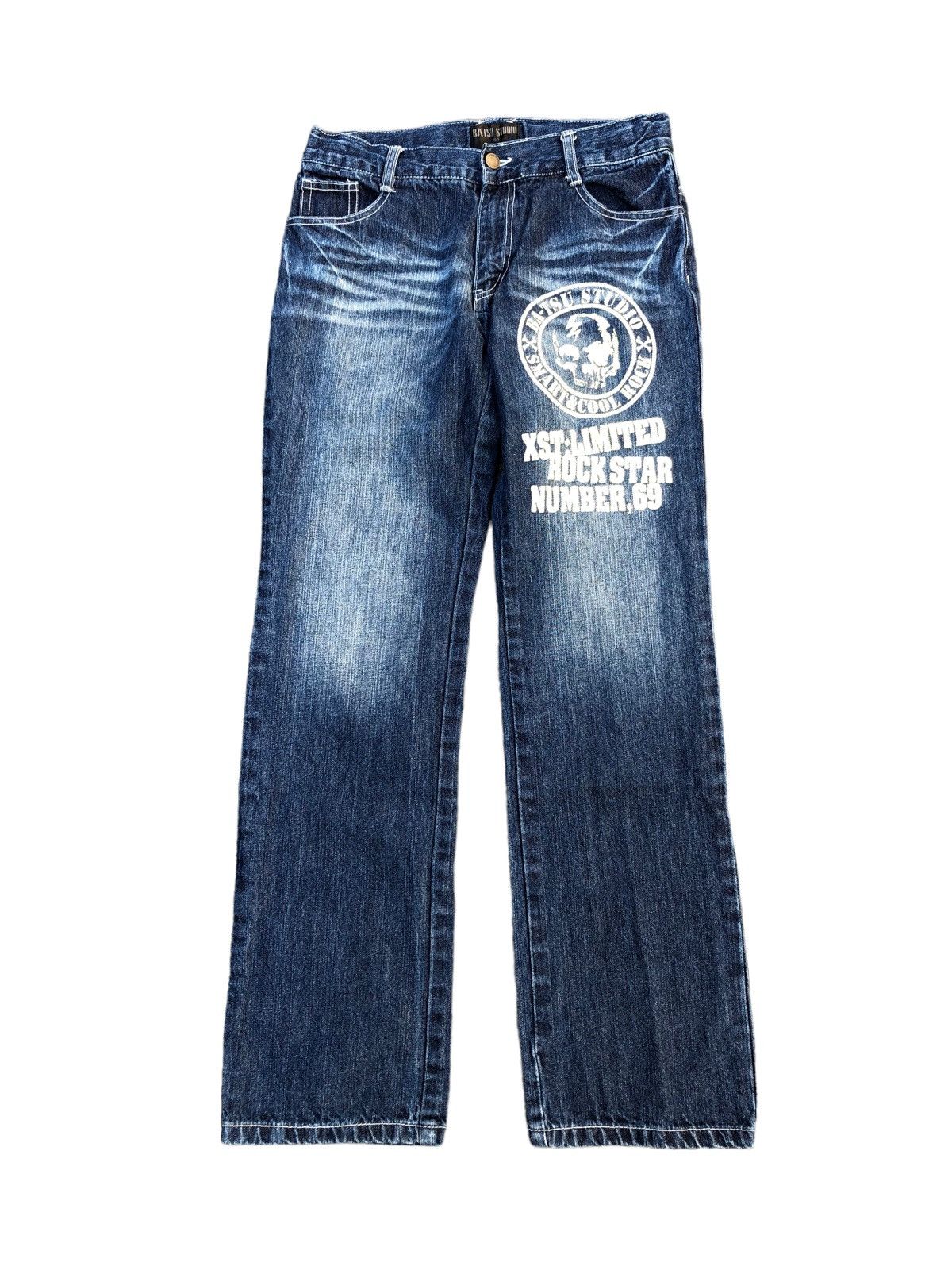 image of Hysteric Glamour Ba-Tsu Studio Smart&cool Rock Denim Pants in Blue, Men's (Size 30)