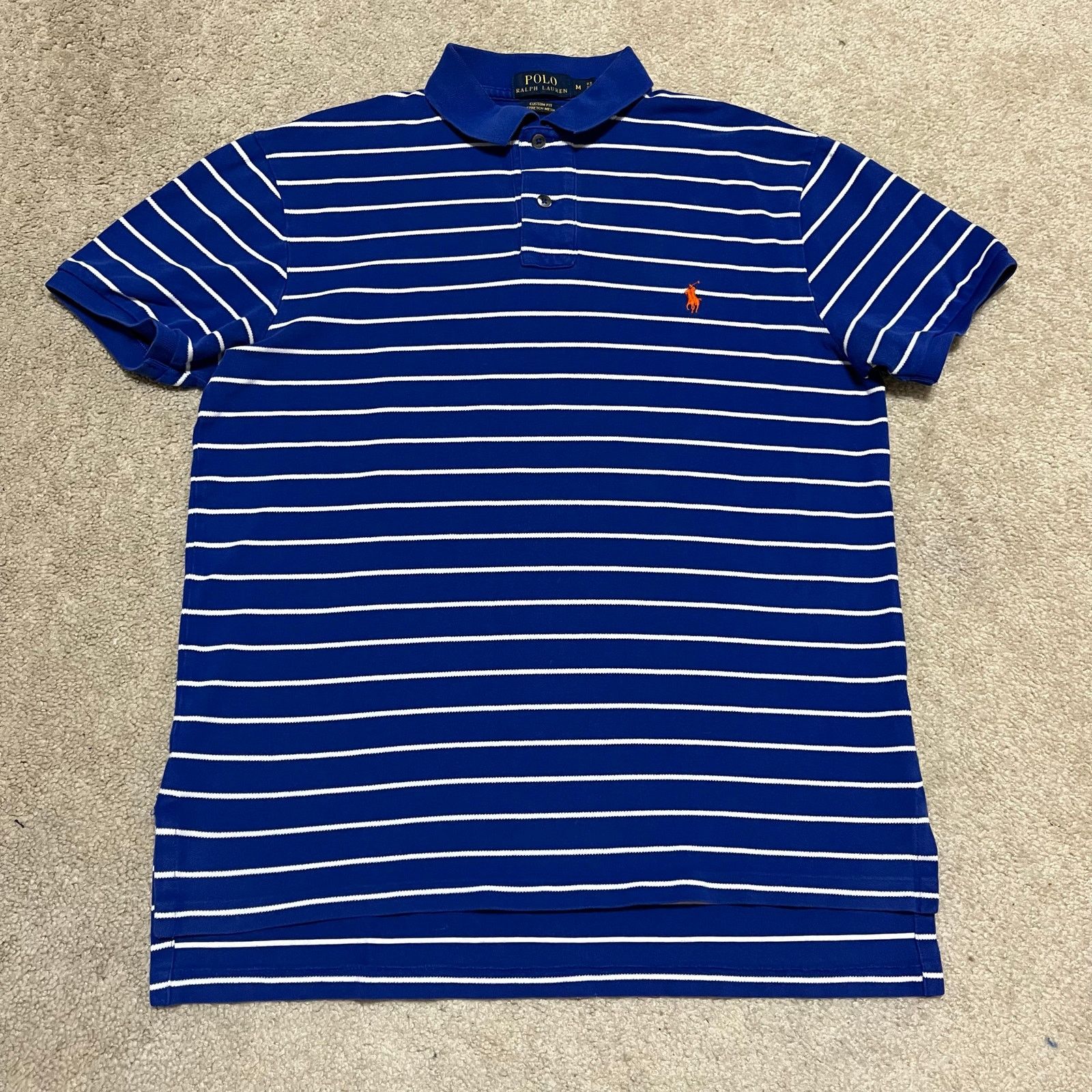 Polo Ralph Lauren Polo Ralph Lauren Orange Pony Blue Striped Polo Shirt Medium Size US M / EU 48-50 / 2 - 2 Thumbnail