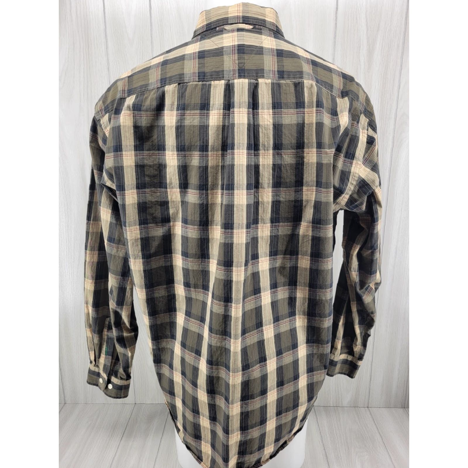 Tommy Hilfiger VINTAGE Tommy Hilfiger Plaid Button-Up Shirt XL 90s Crest Logo Cotton Tan Green Mens Shirt Size US XL / EU 56 / 4 - 6 Thumbnail