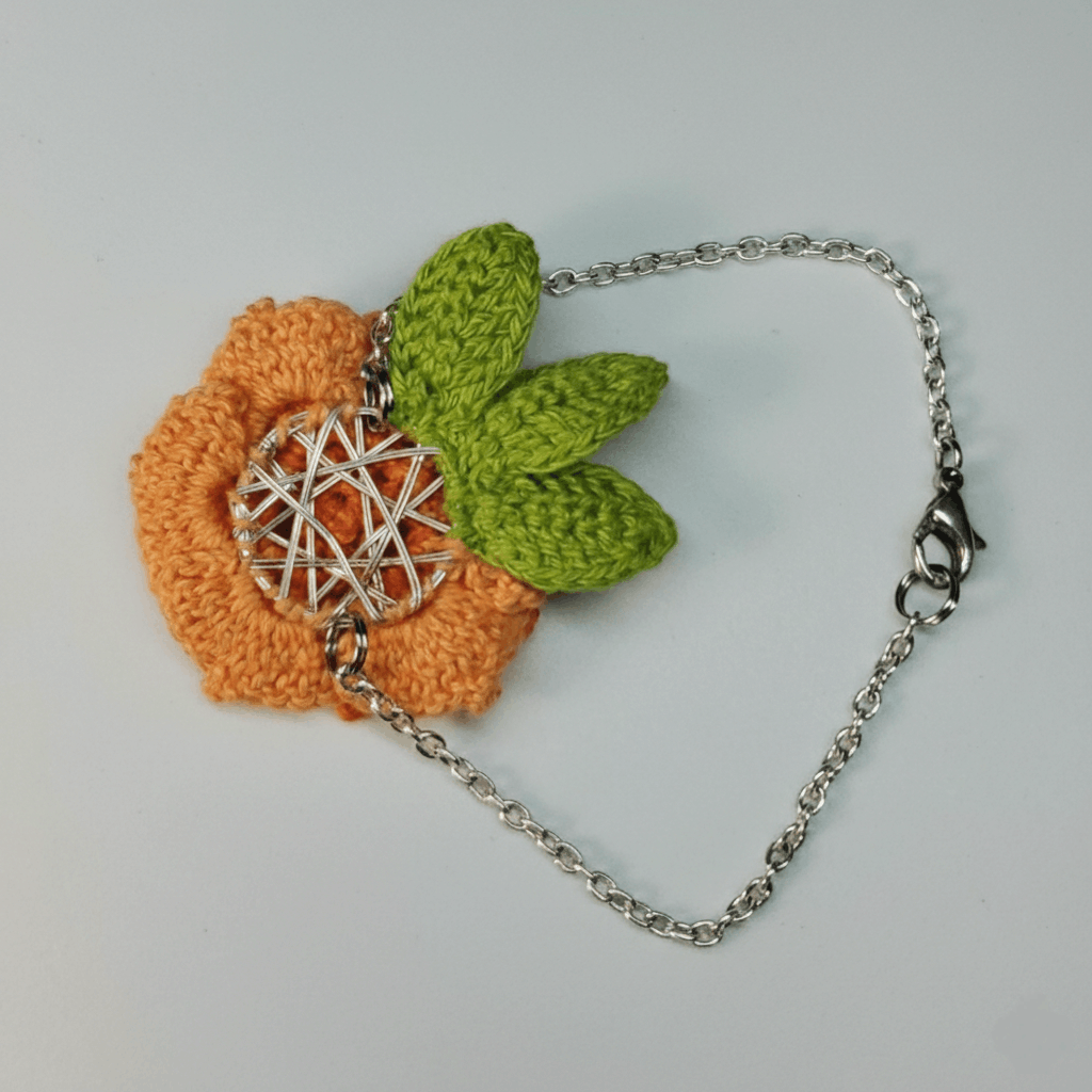 Handmade Bracelet 7.5" Corsage Orange Dahlia Flower Lobster Clasp Size ONE SIZE - 6 Thumbnail